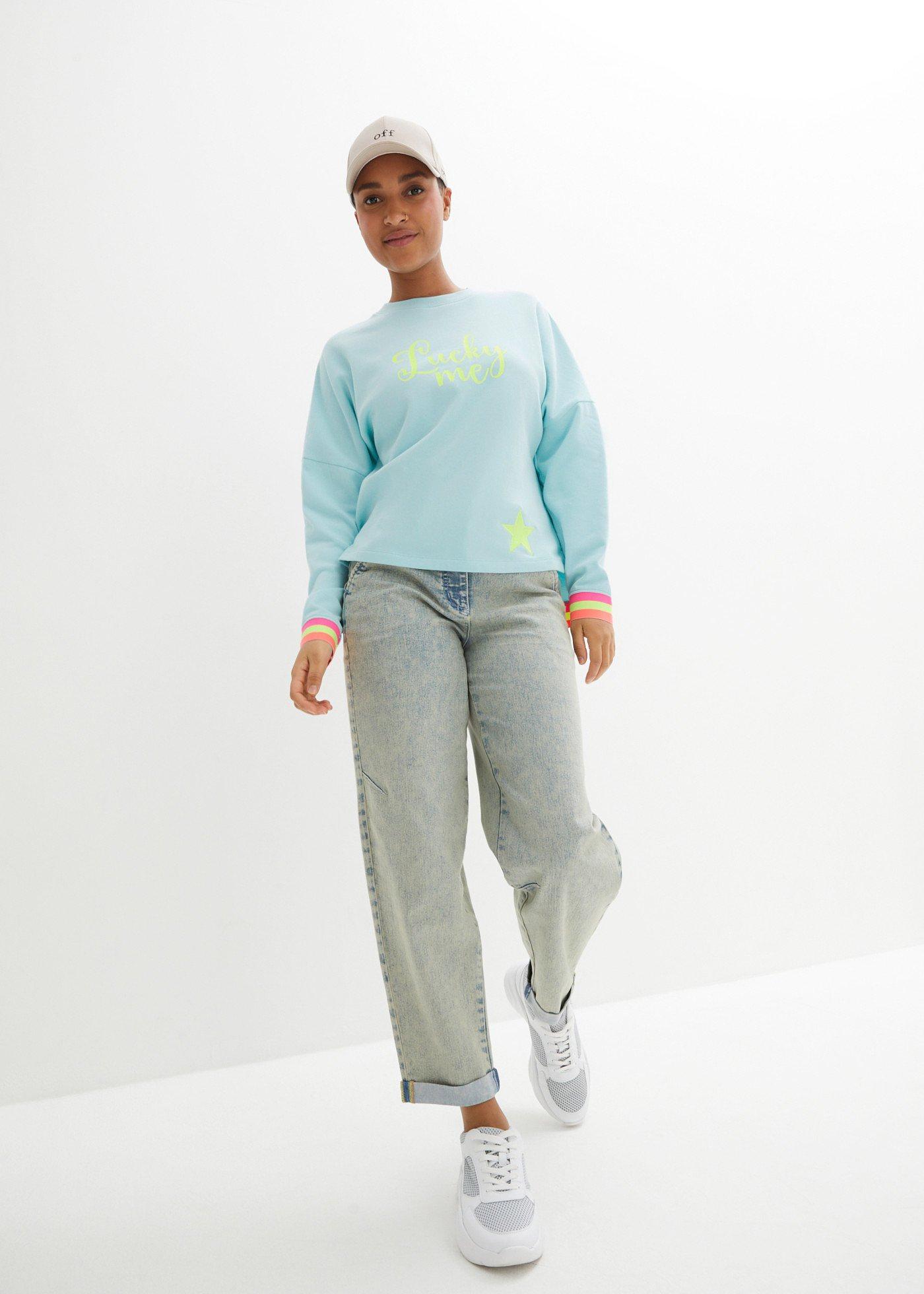 Bawełniana bluza oversize z kolorowym ściągaczem i mankietami - Bonprix