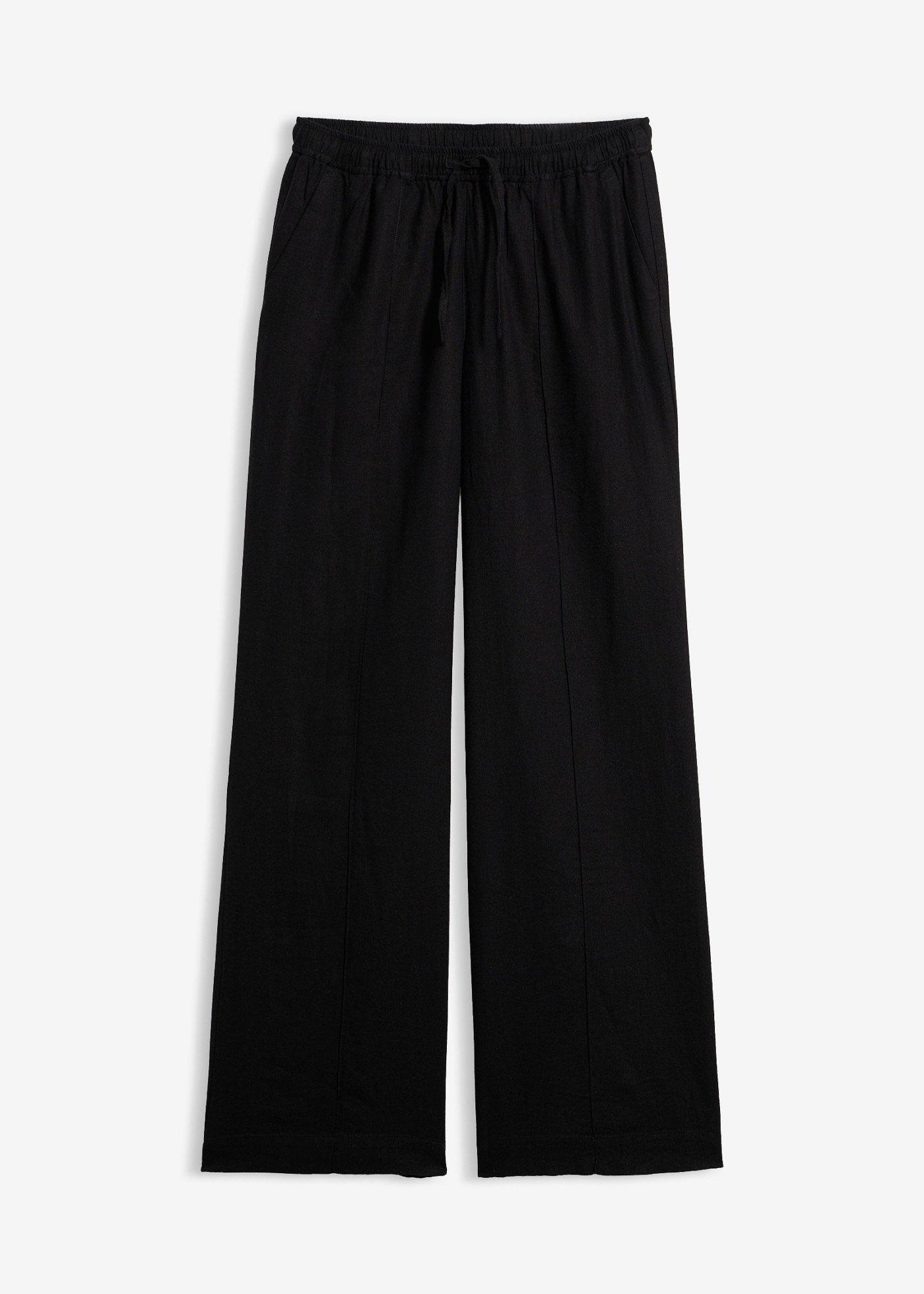 Pantaloni palazzo din material subțire cu in și viscoză