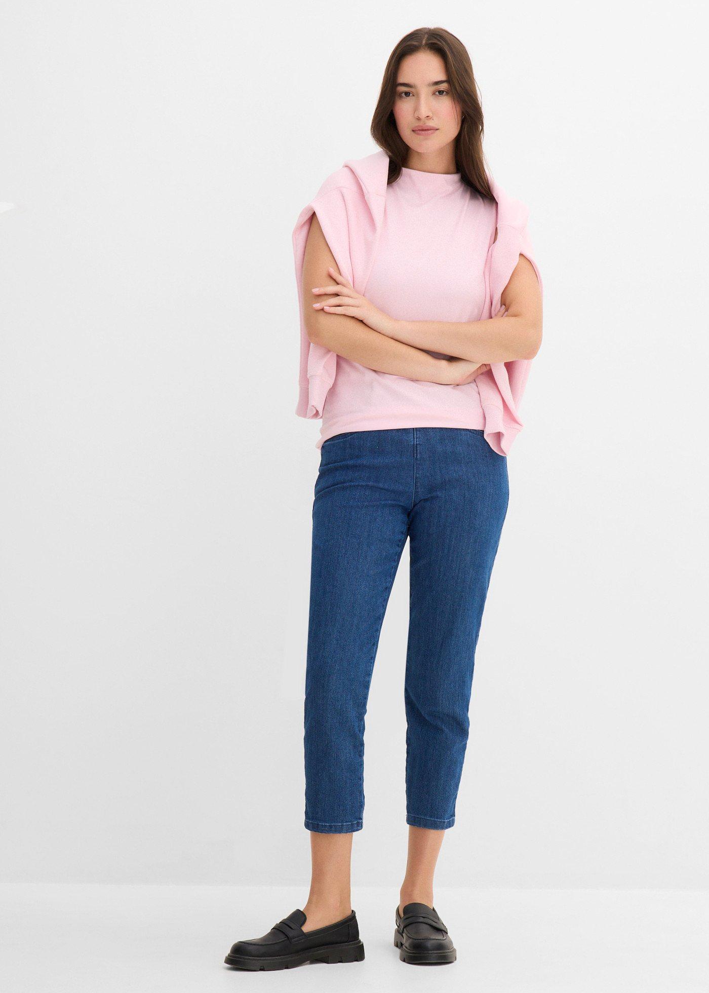 Spodnie Straight, mid waist, z wygodnym paskiem (2 pary) - Bonprix