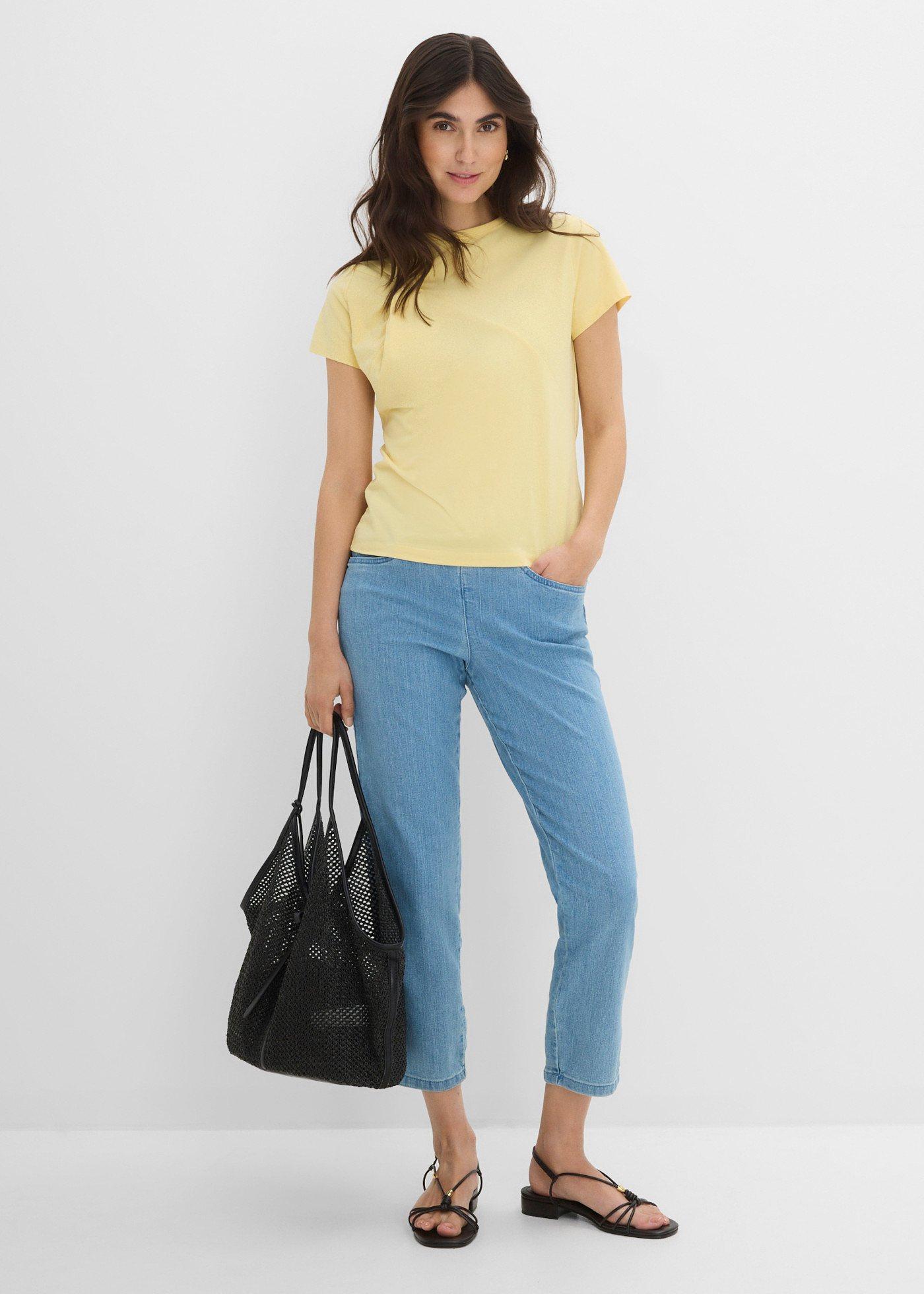 Spodnie Straight, mid waist, z wygodnym paskiem (2 pary) - Bonprix