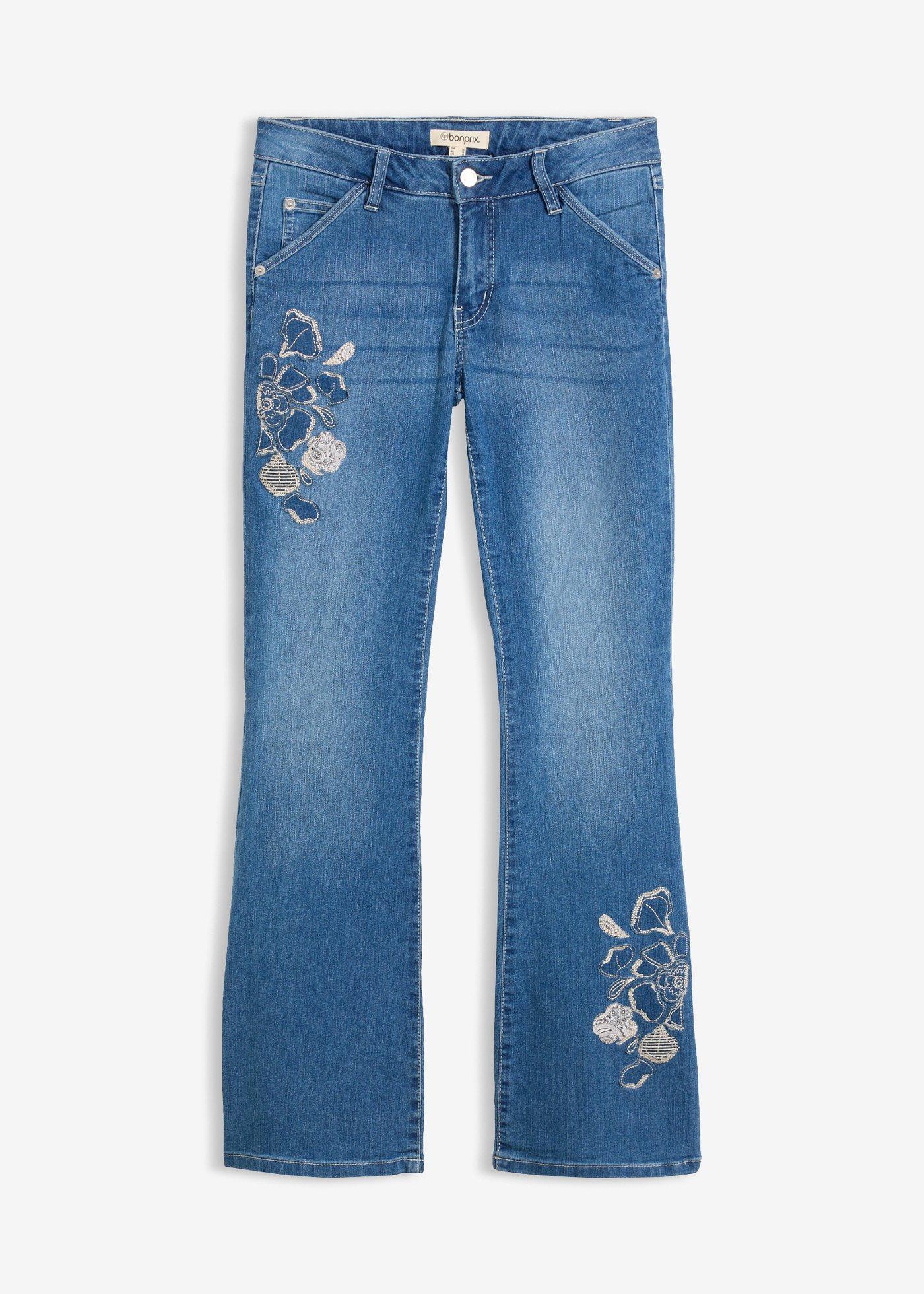 Jean Flare avec broderies florales