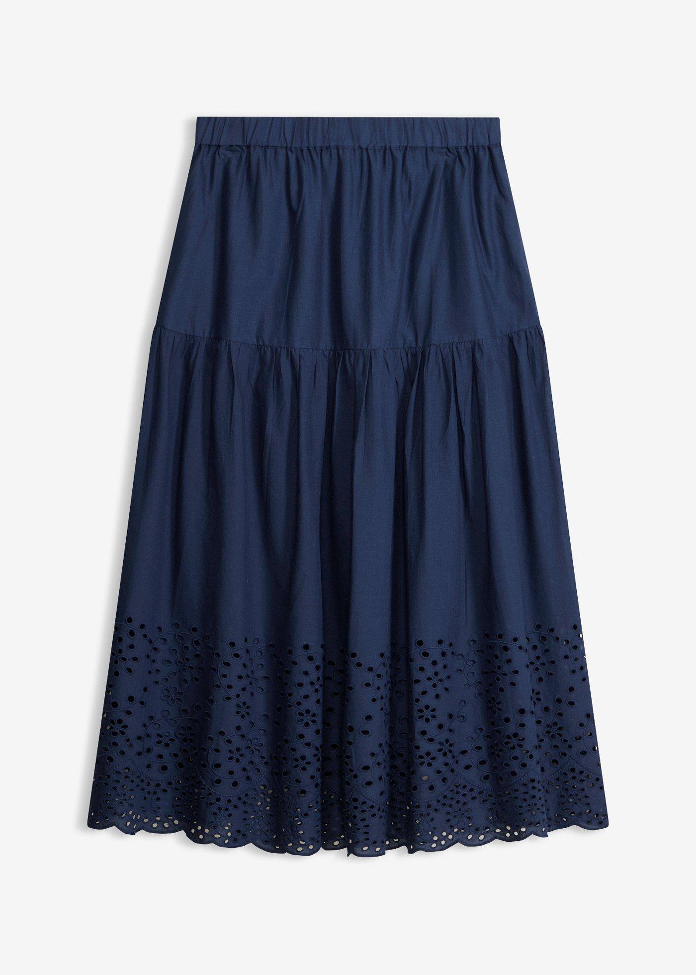 Jupe midi 100% coton avec broderies anglaises