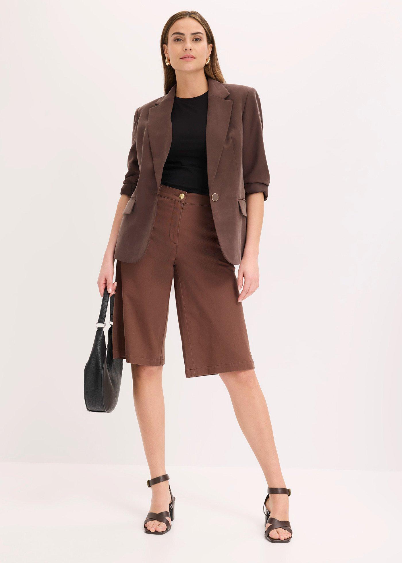Bermudy wide leg z elastycznego diagonalu - Bonprix