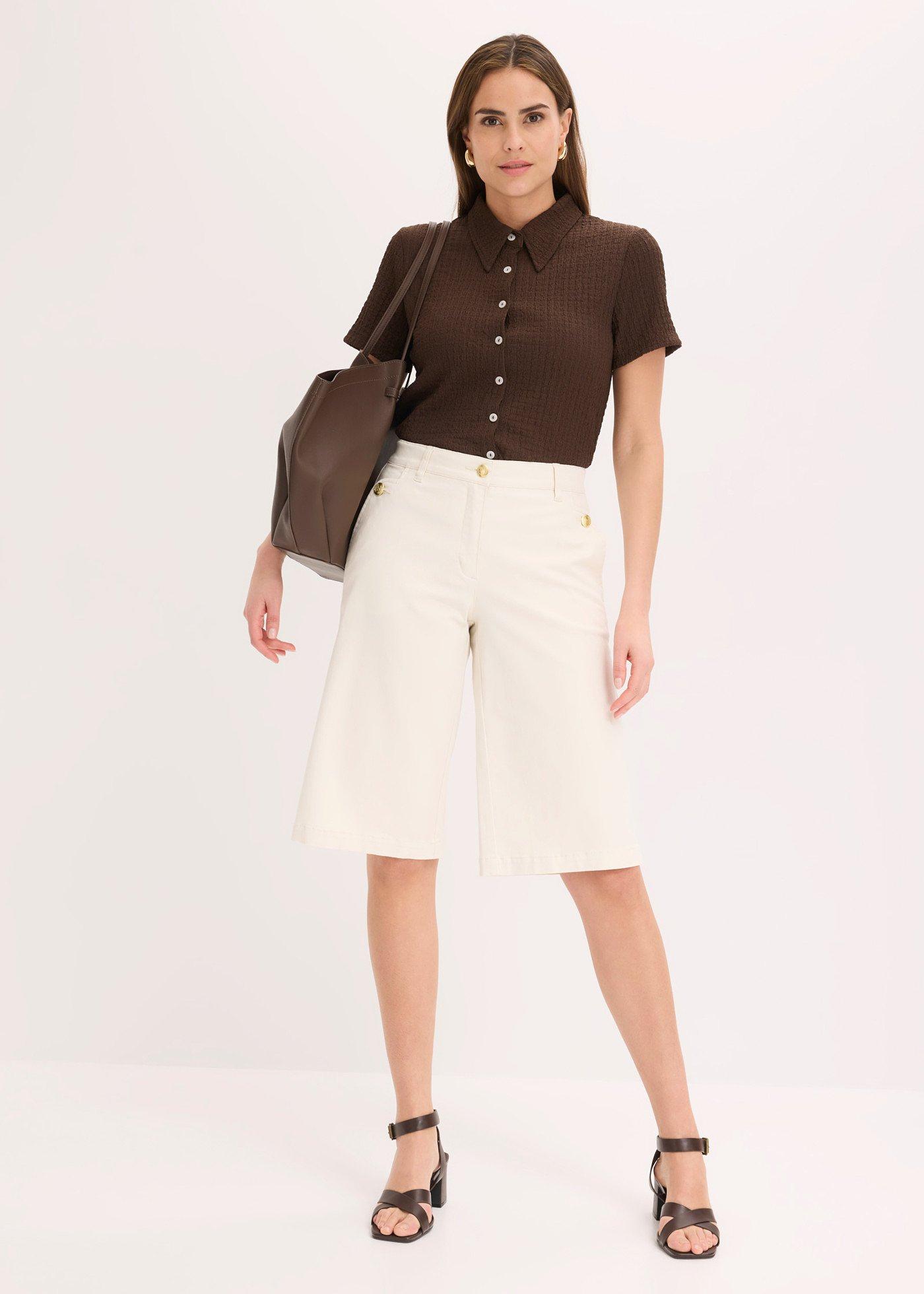 Bermudy wide leg z elastycznego diagonalu - Bonprix