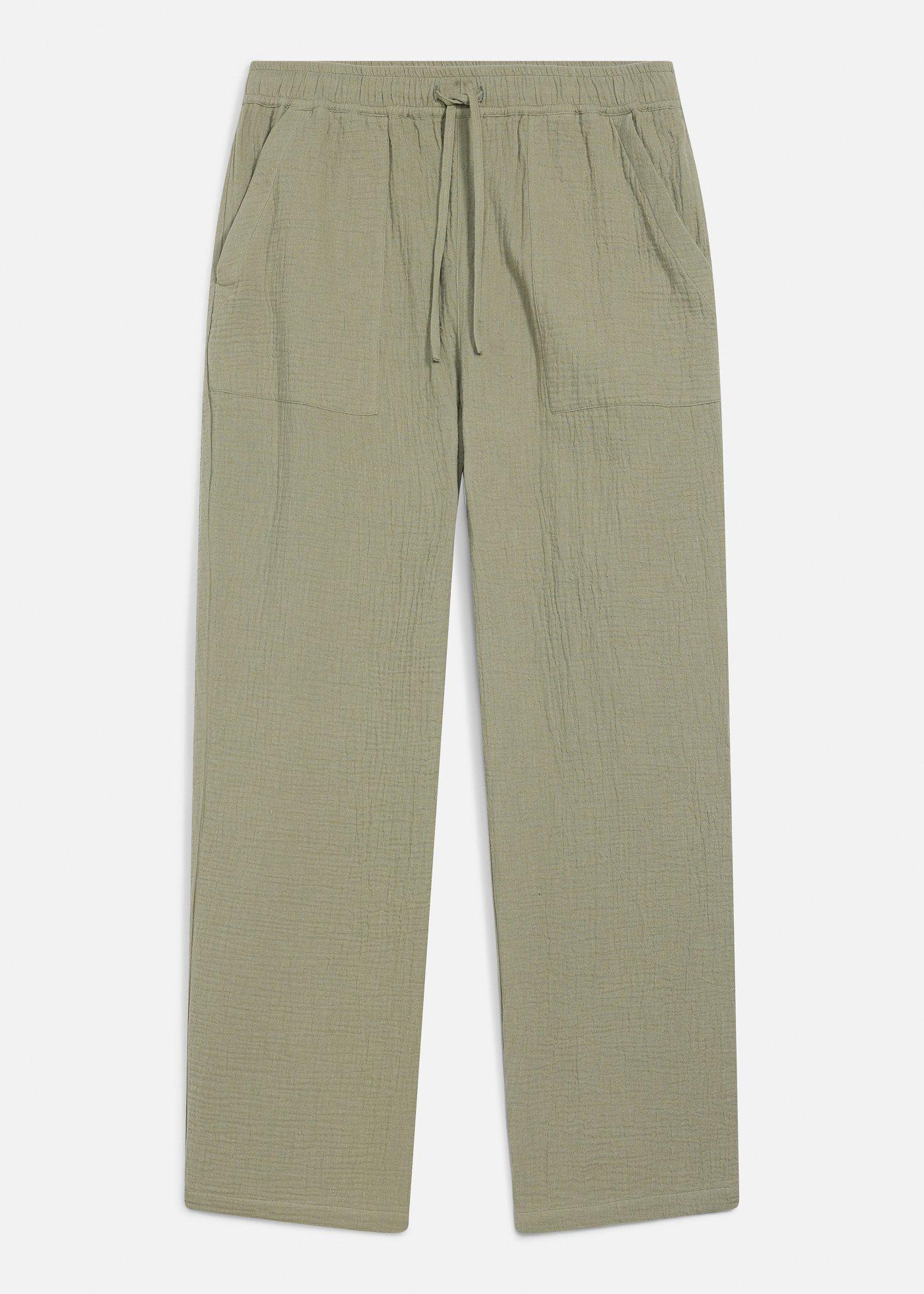 Pantalon loose en gaze de coton à taille élastiquée, fuselé