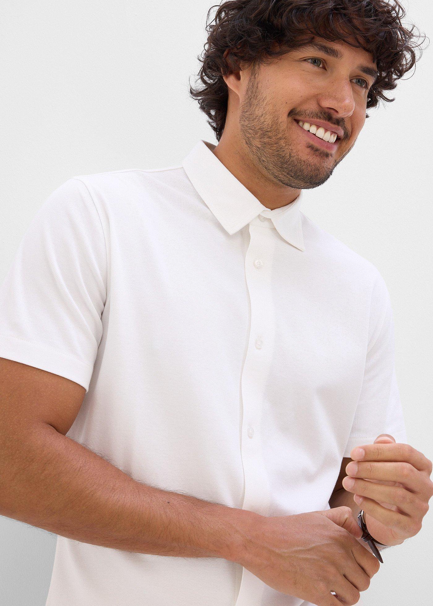 Koszula z krótkim rękawem, uszyta z piki z dużą ilością stretchu, slim fit - Bonprix