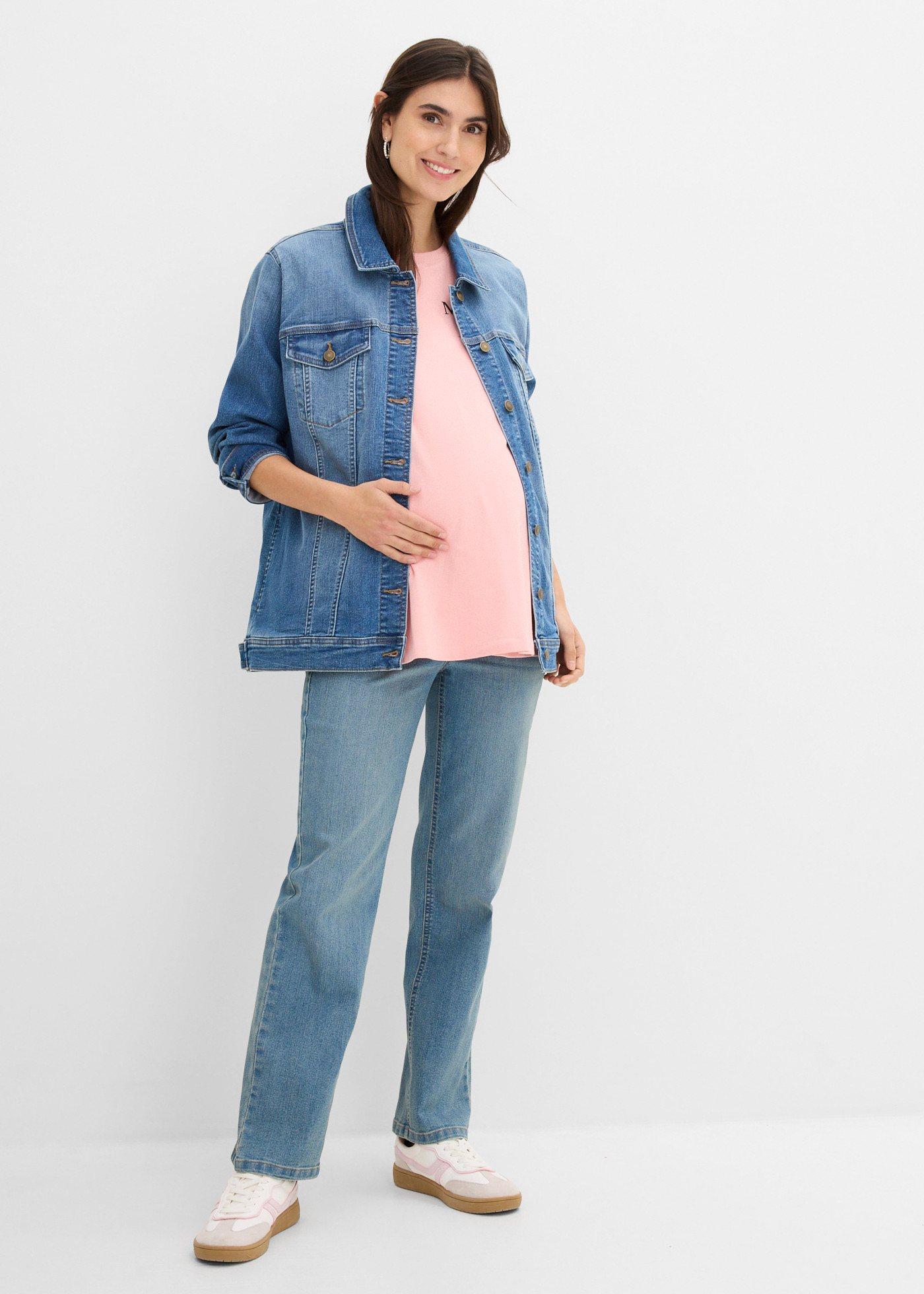 T-shirt oversize 2 w 1 na okres ciąży i do karmienia z bawełny organicznej, z nadrukiem na plecach - Bonprix