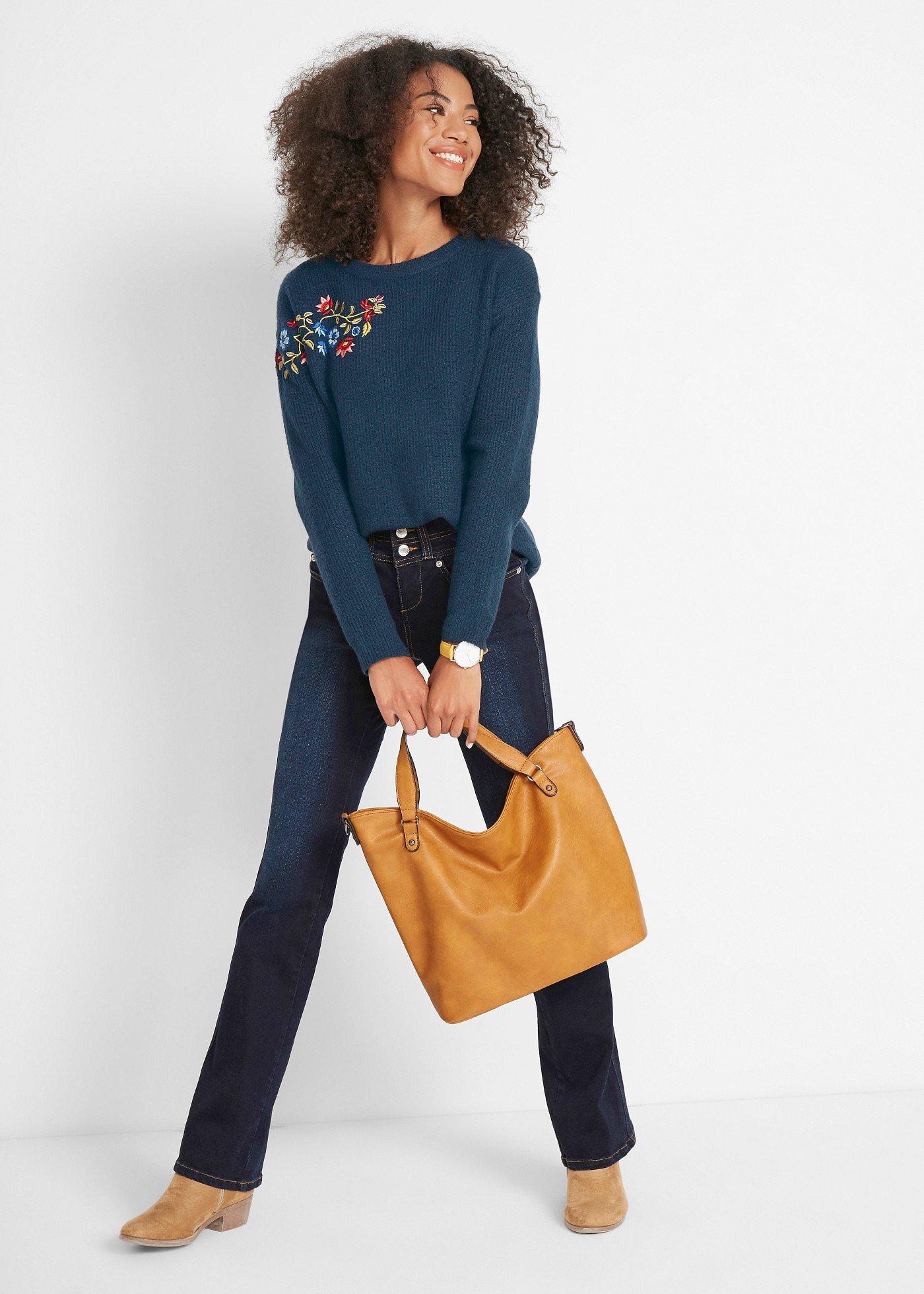 Modelujące dżinsy, krój bootcut, high waist - Bonprix