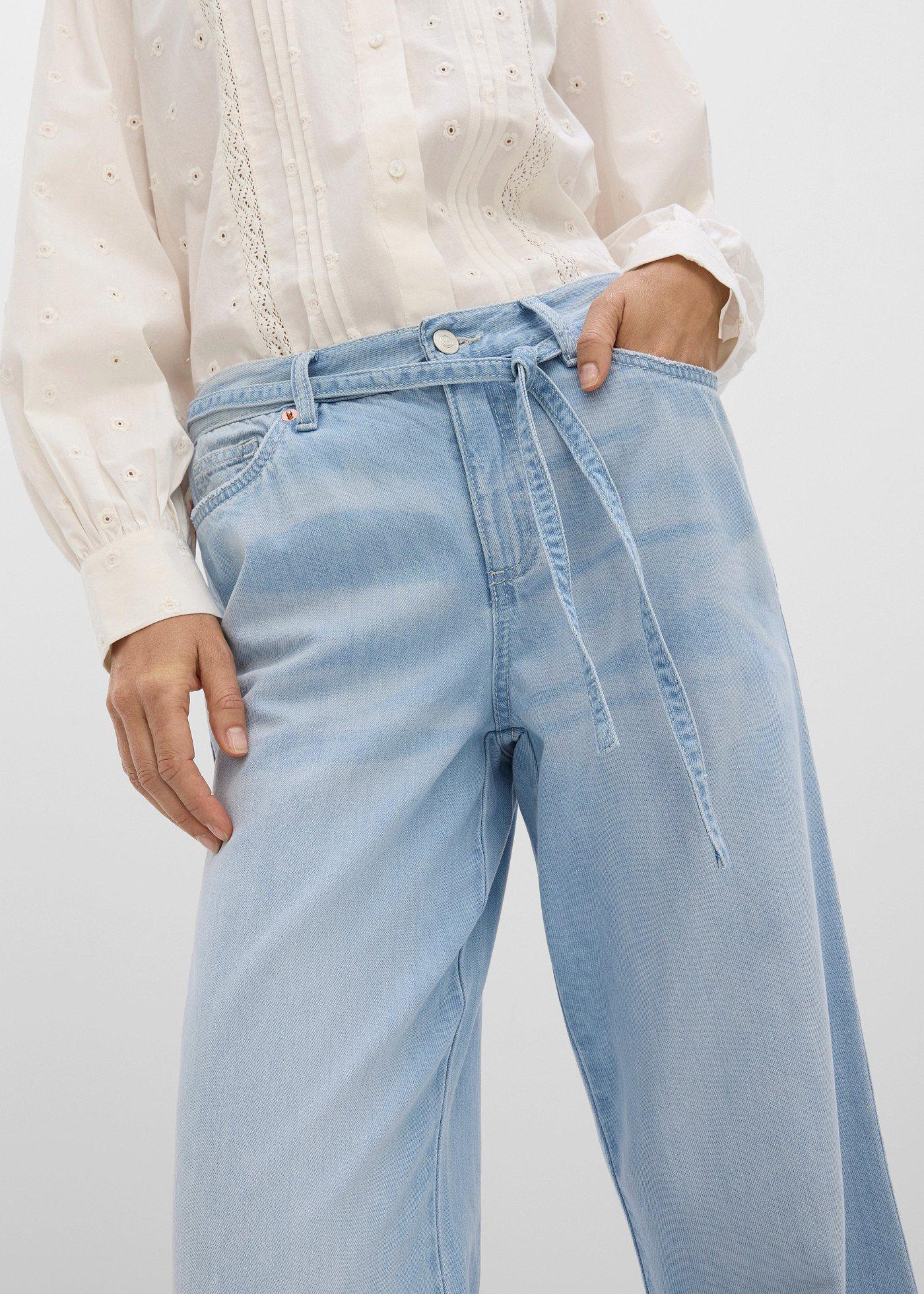 Jeansy wide leg, mid waist, z paskiem - Bonprix