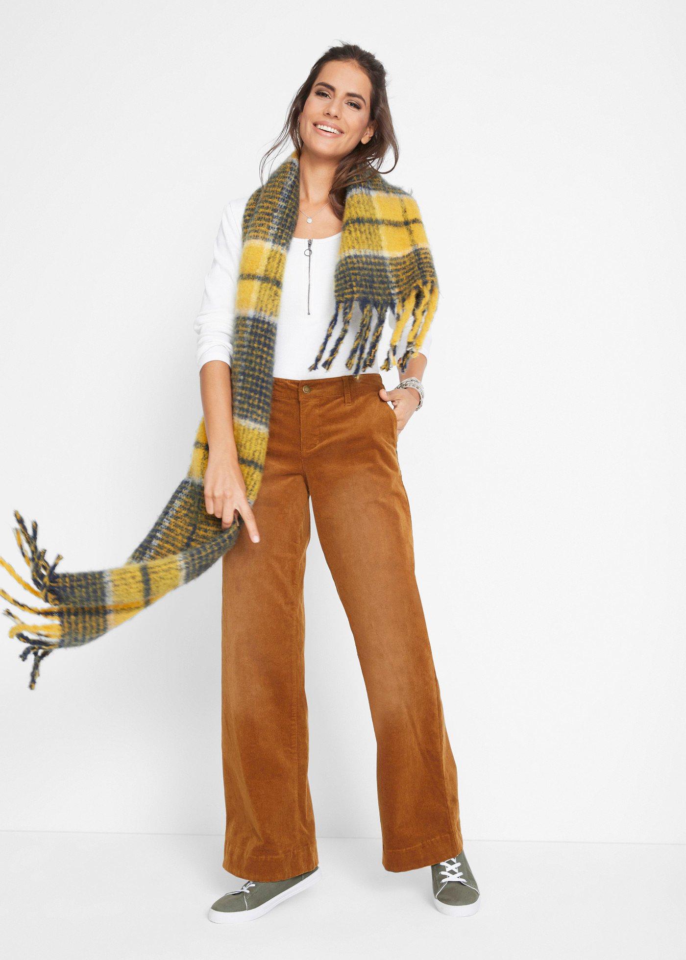 Spodnie sztruksowe ze stretchem, wide leg - Bonprix