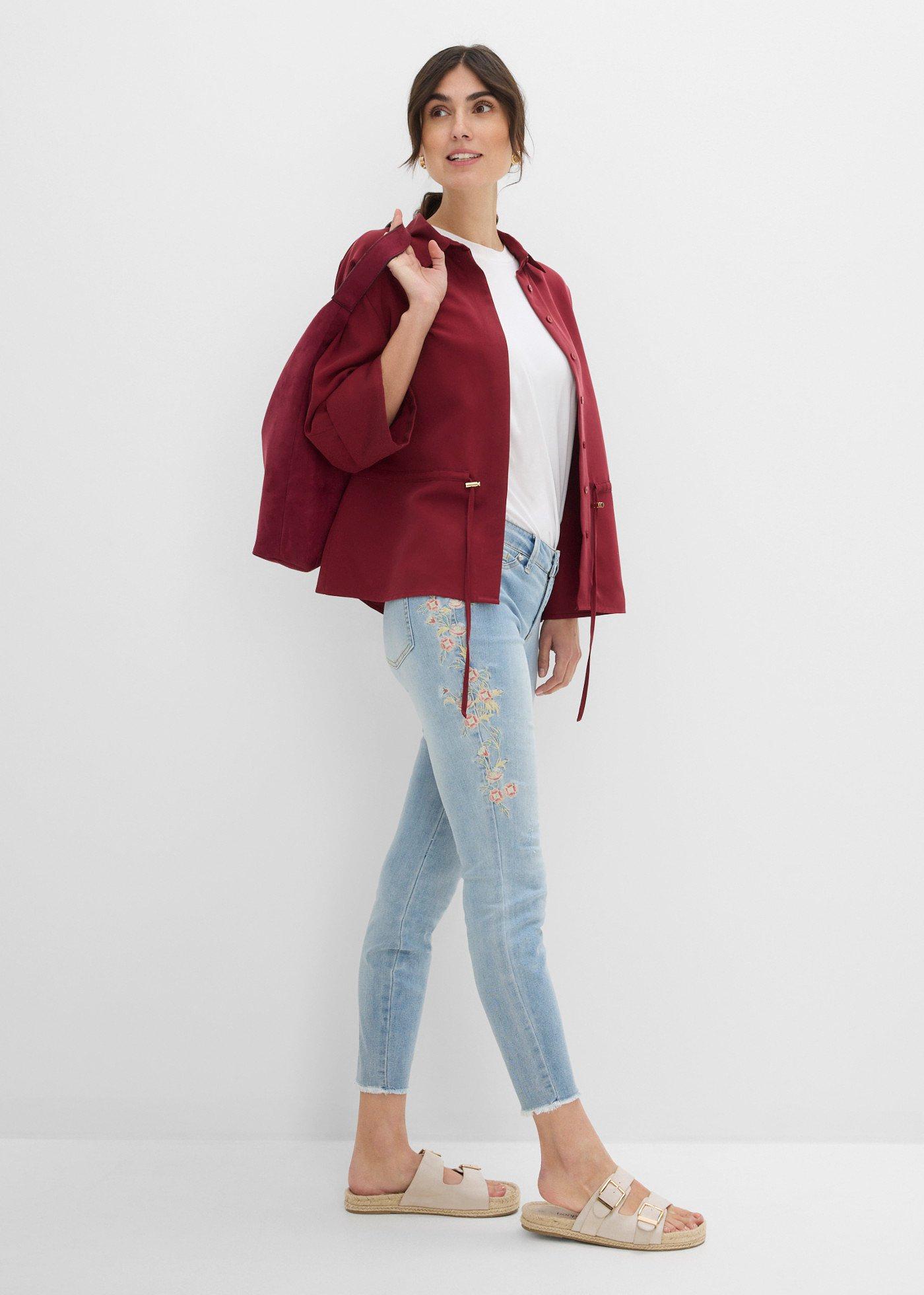 Jeansy skinny, średni stan, cropped - Bonprix