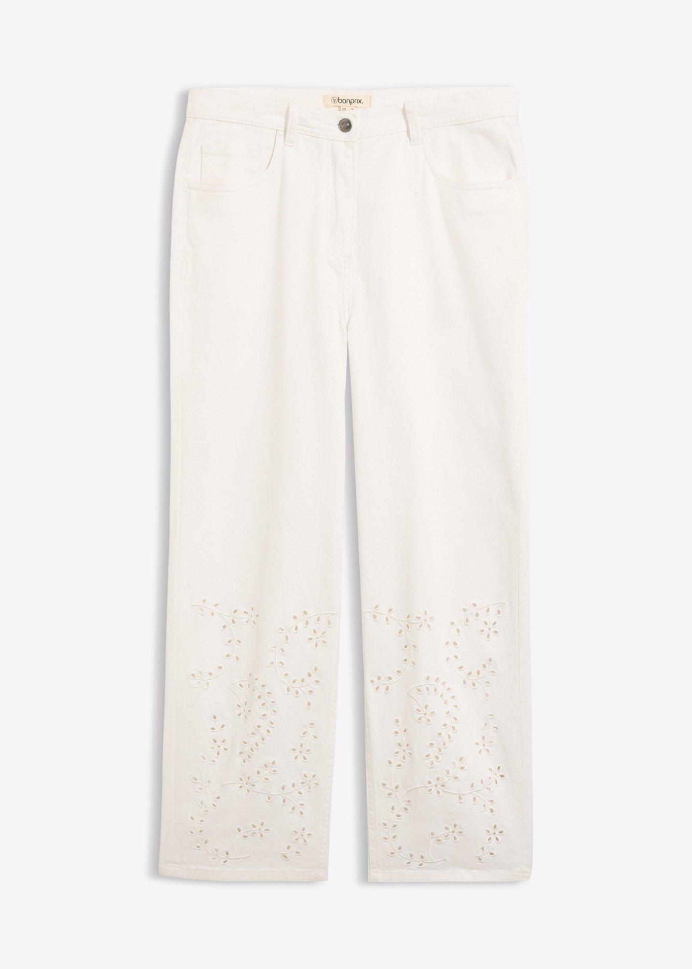 Pantalon en twill à broderies anglaises