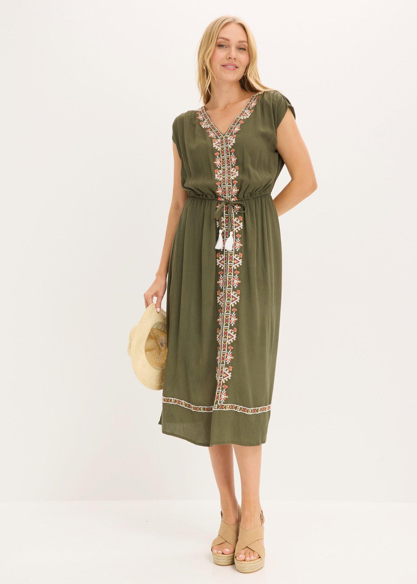 Sukienka midi boho z lejącej wiskozy - Bonprix