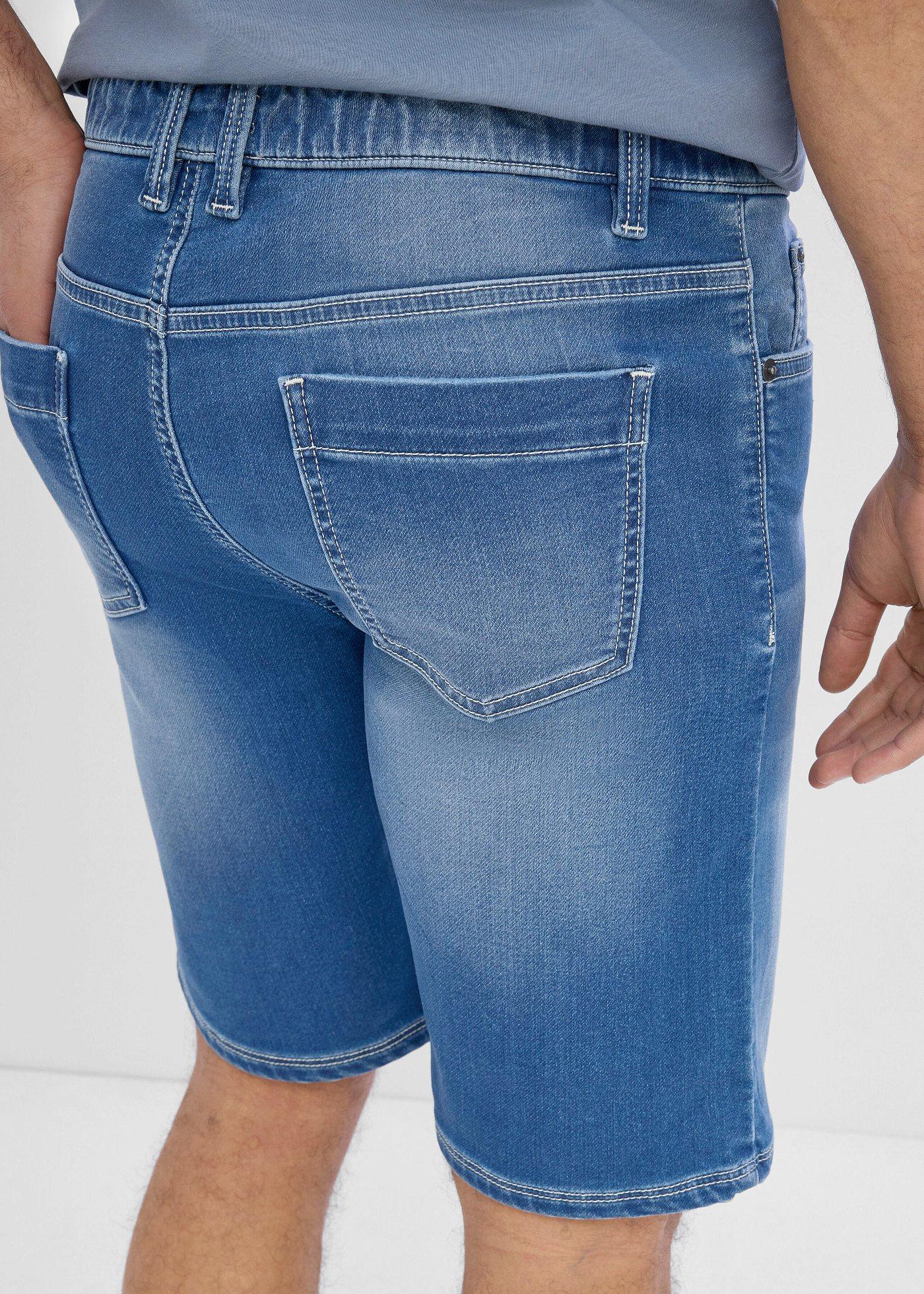 Bermudy jeansowe z dzianiny dresowej, z elastyczną wstawką w talii, regular fit - Bonprix