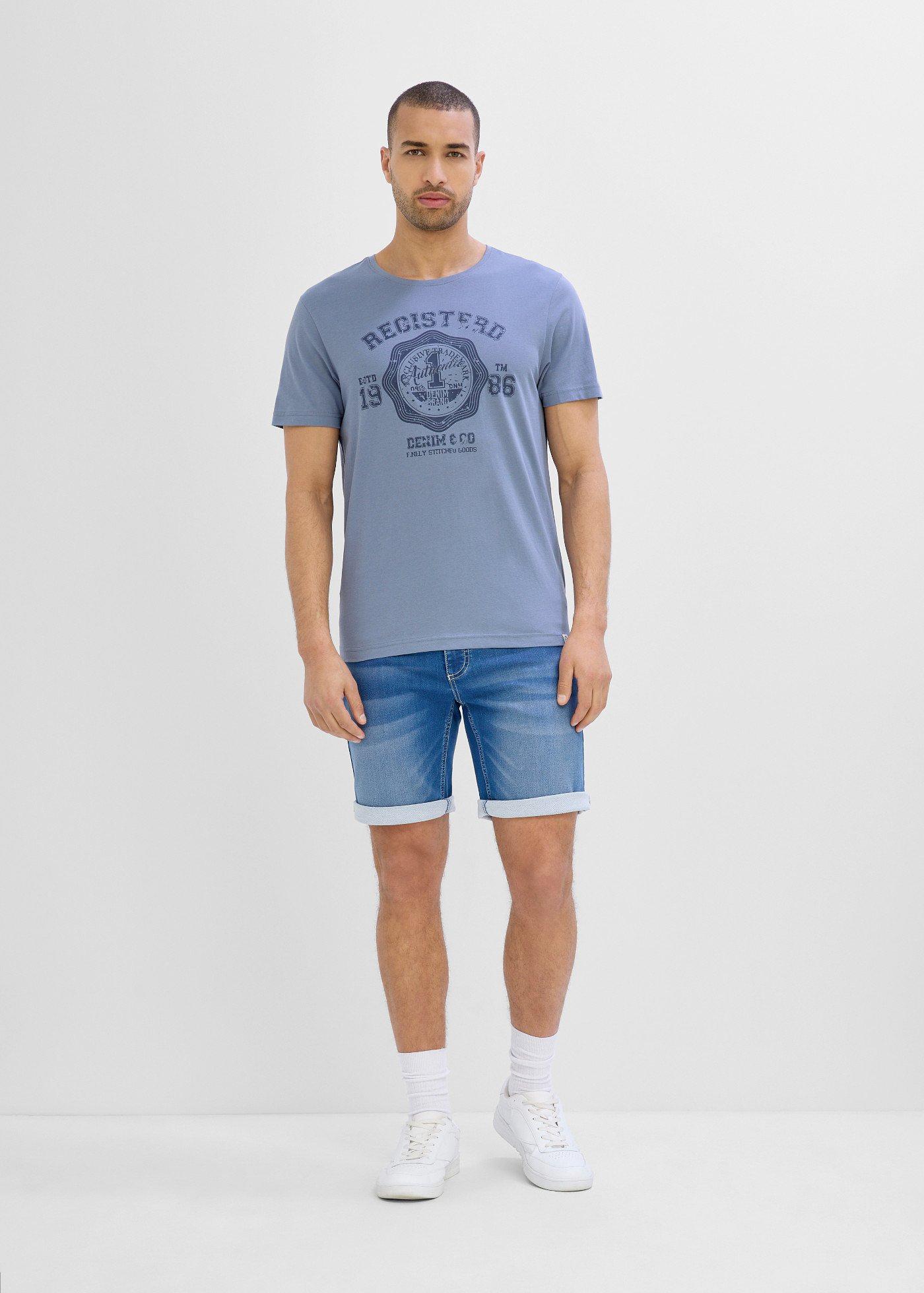 Bermudy jeansowe z dzianiny dresowej, z elastyczną wstawką w talii, regular fit - Bonprix