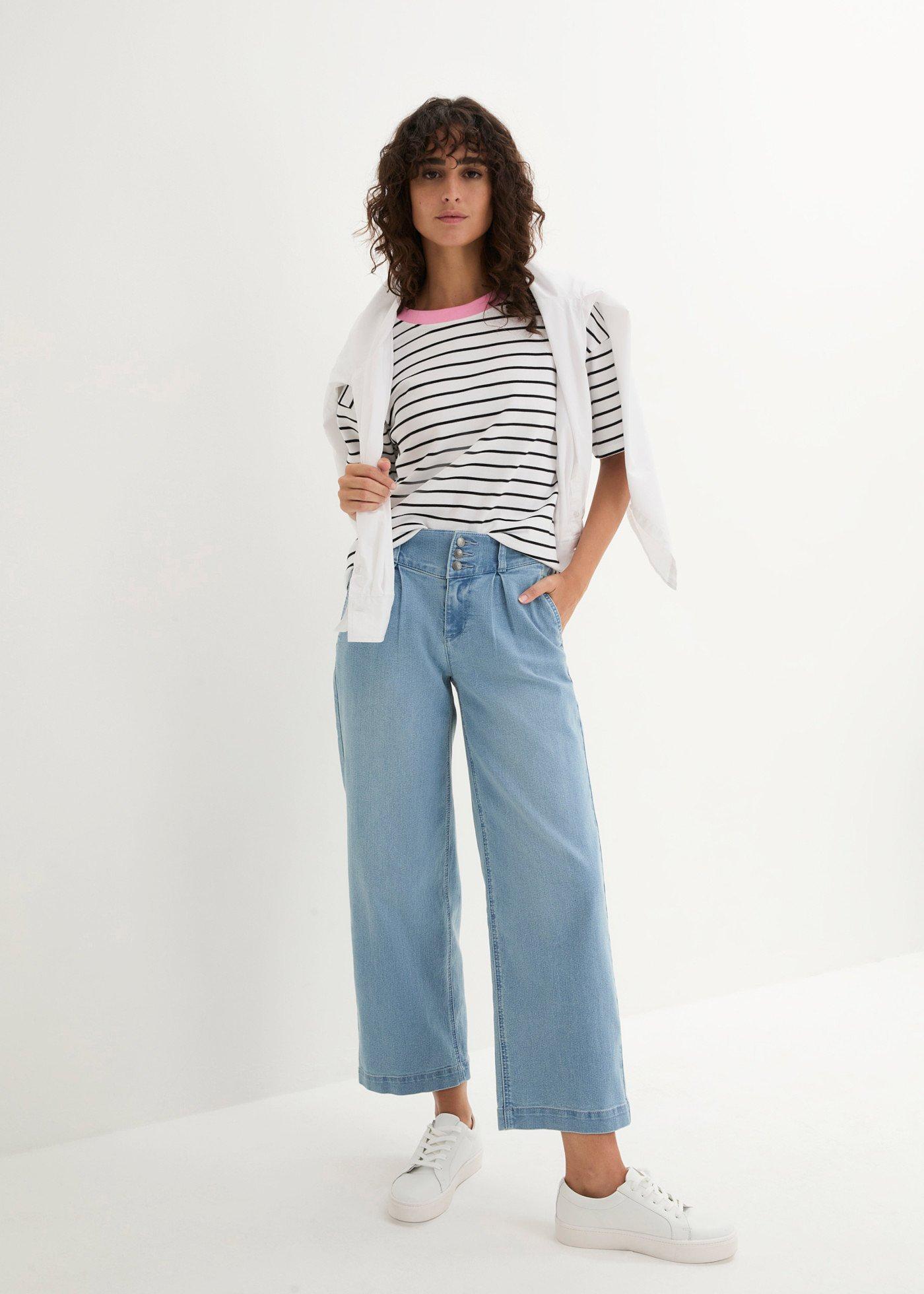 Jeansy wide leg, high waist z wygodną talią - Bonprix