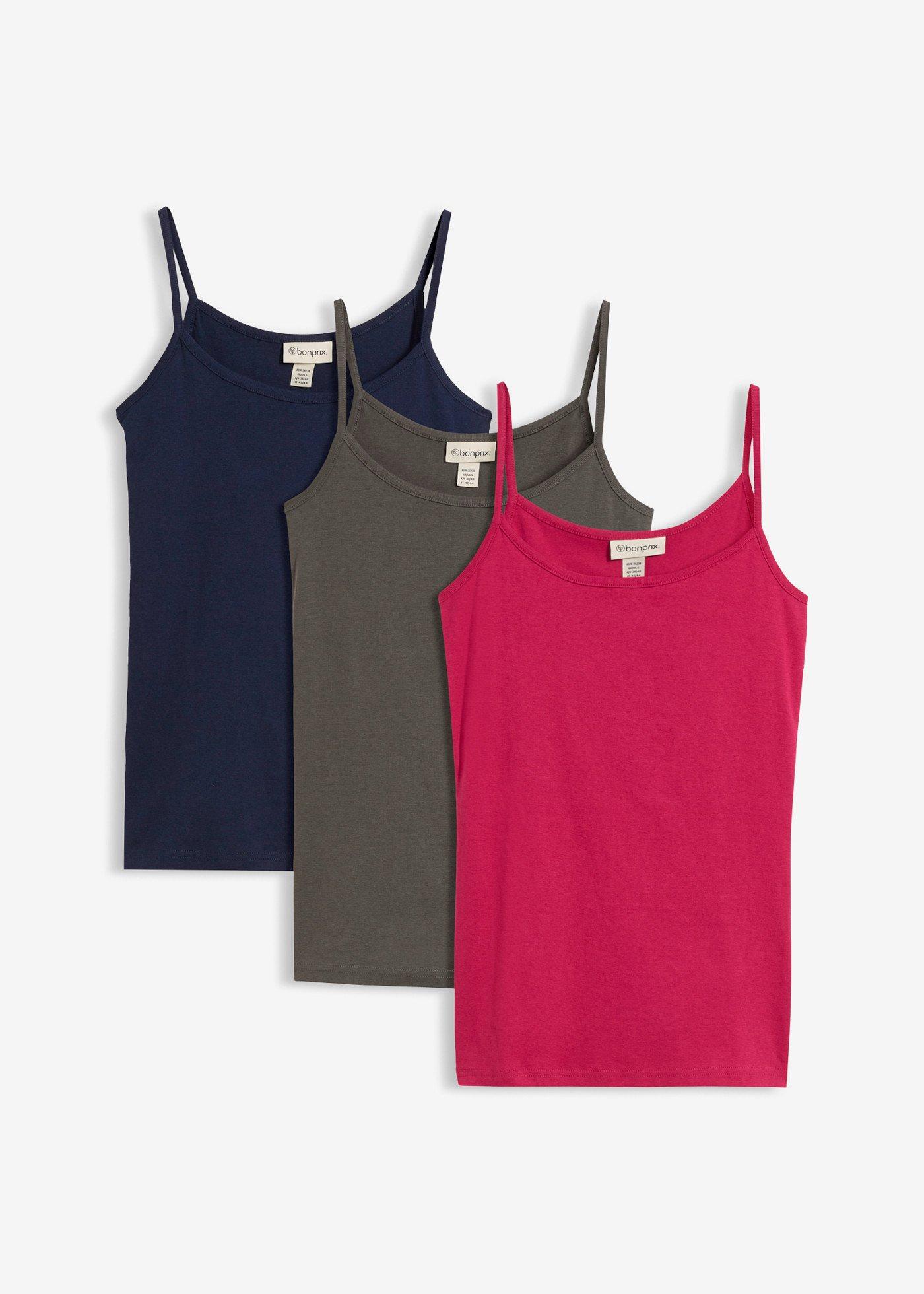 Lot de 3 tops à bretelles spaghetti 100% coton