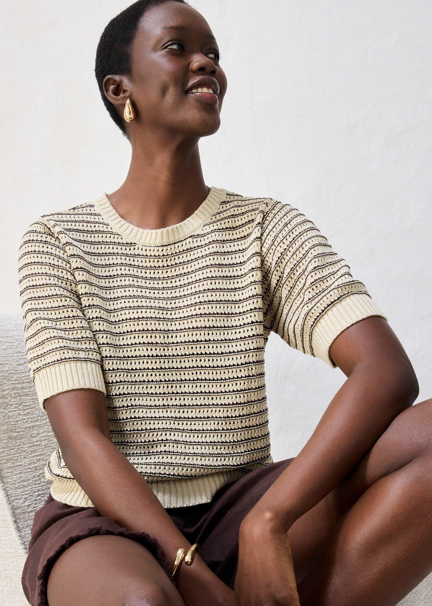 Sweter ażurowy z domieszką lnu - Bonprix