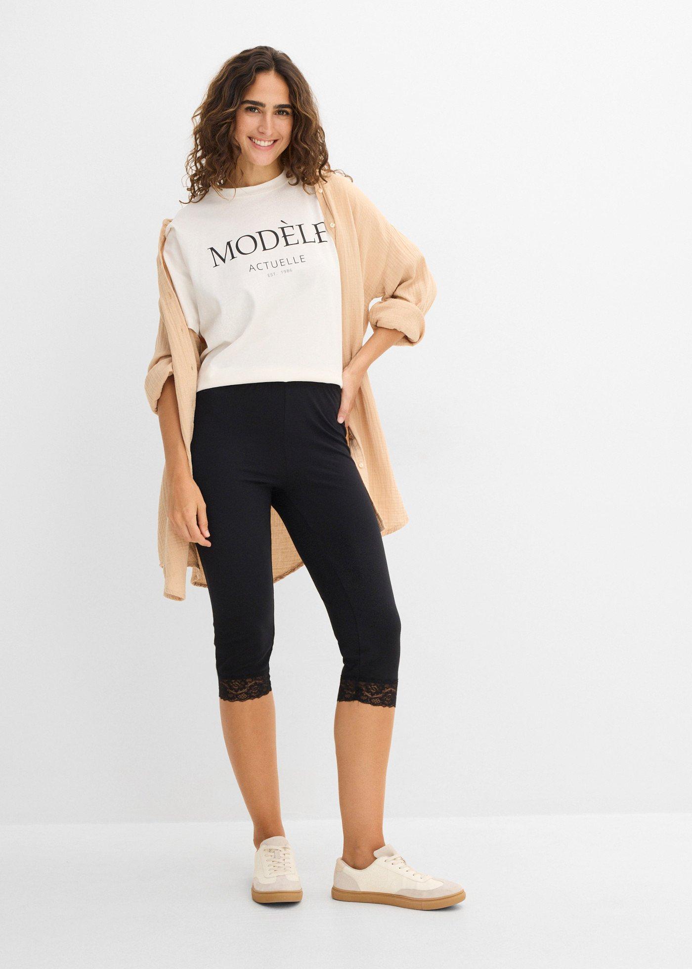 Legginsy rybaczki z ozdobną koronką - Bonprix