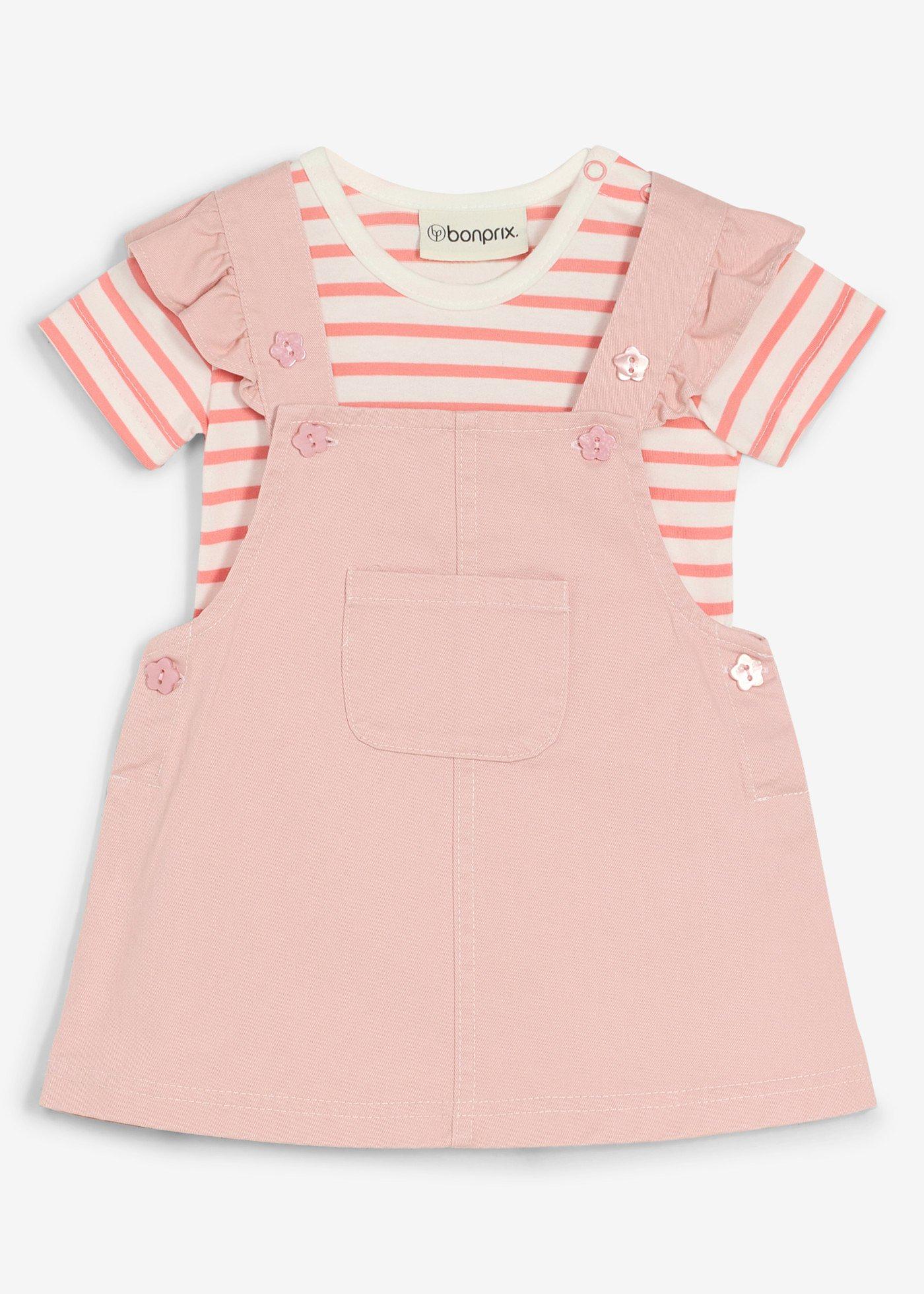 Body + sukienka ogrodniczka z czystej bawełny (komplet 2-cz.) - Bonprix