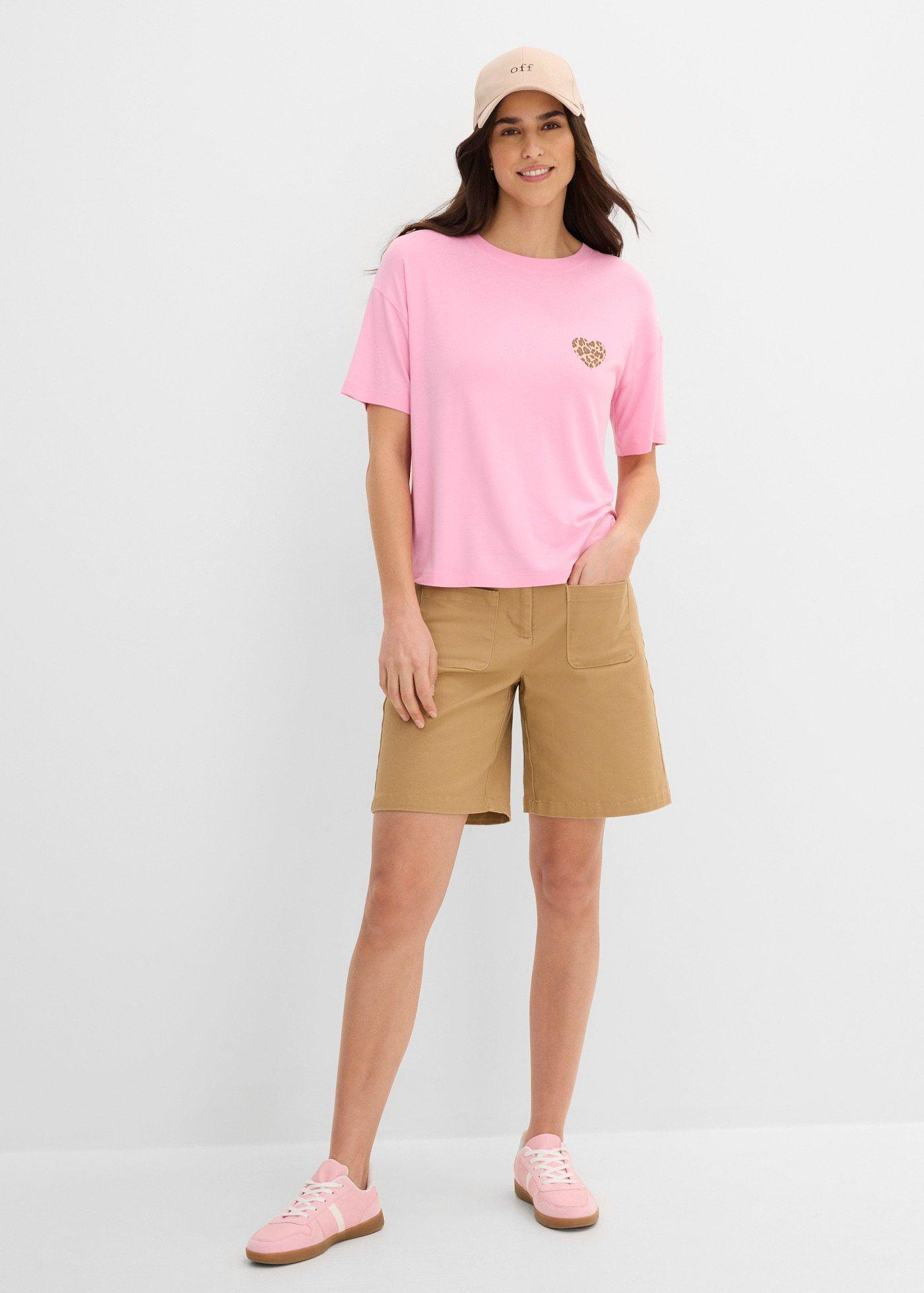Krótki T-shirt z elastycznej mieszanki wiskozy - Bonprix