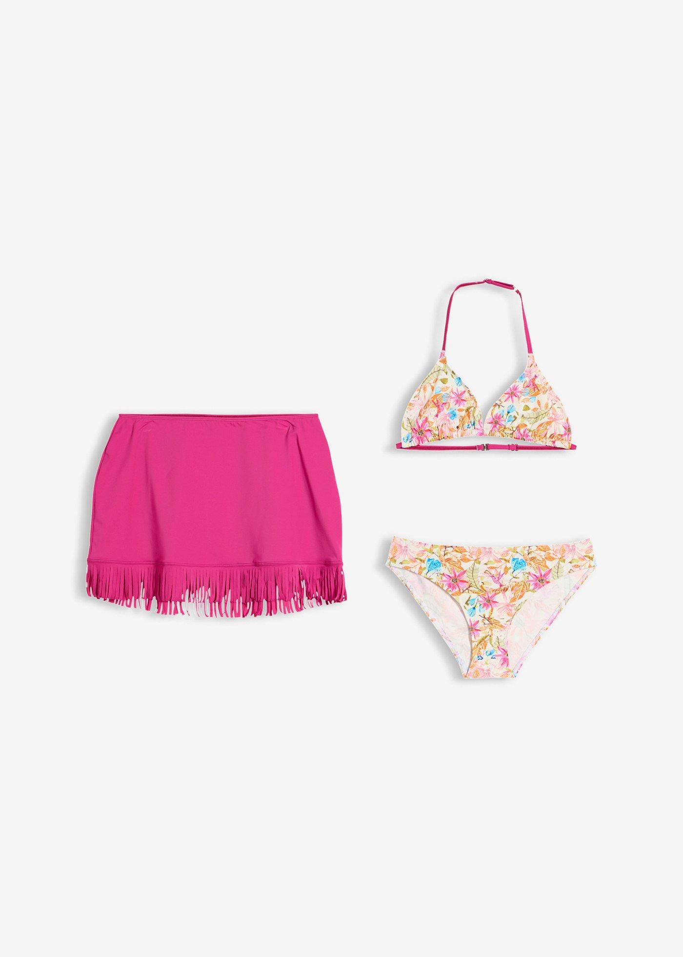 Bikini ze spódniczką kąpielową (zestaw 3 cz.) - Bonprix