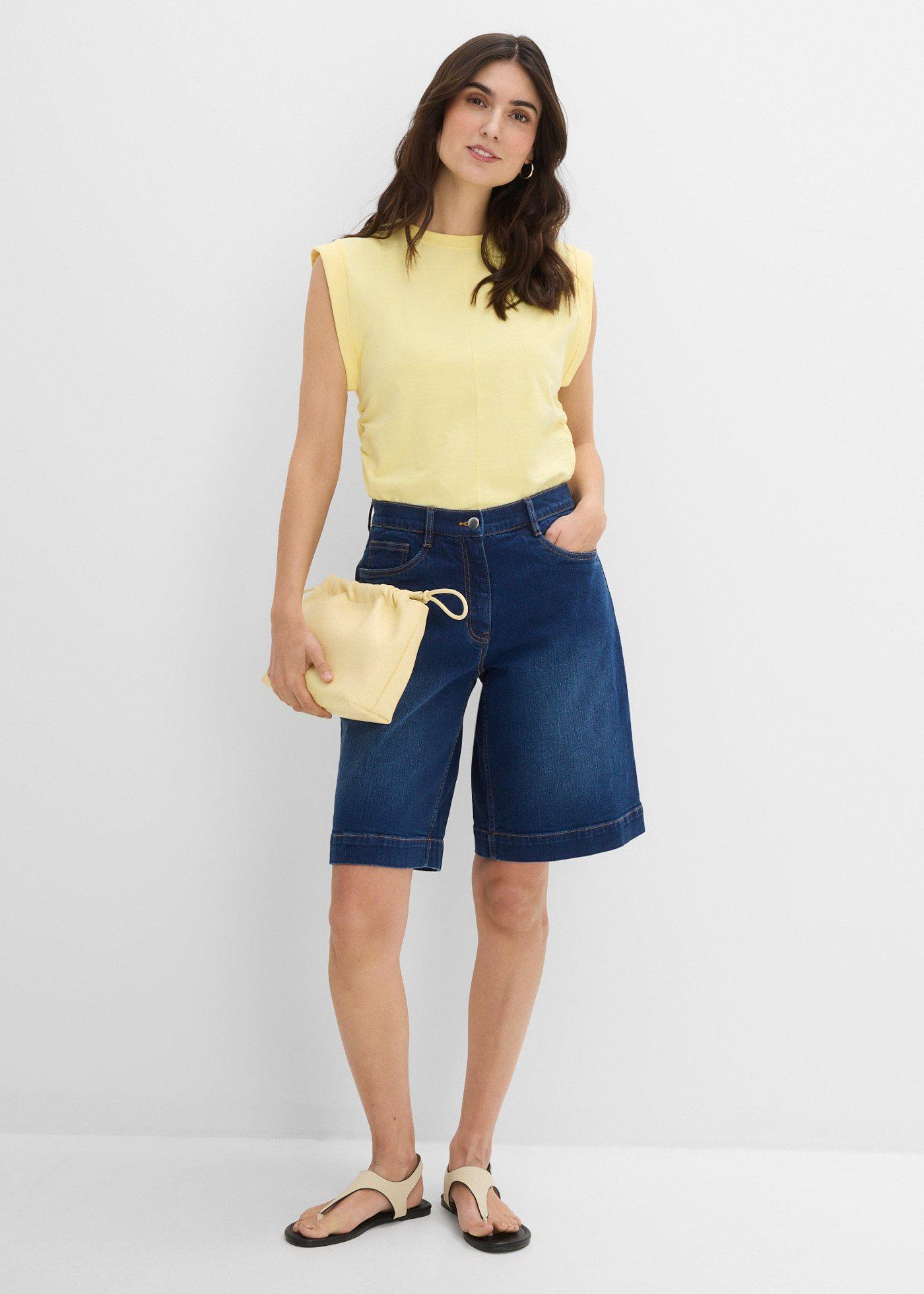Bermudy jeansowe, mid waist, z bawełny organicznej - Bonprix