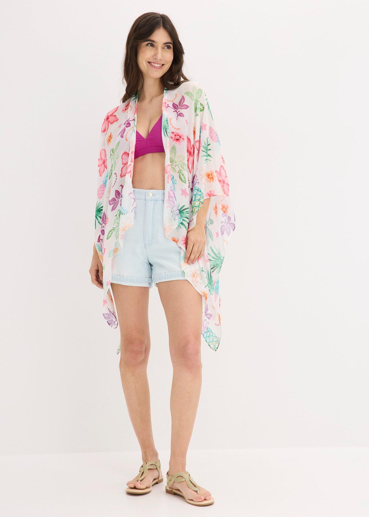 Lekkie letnie poncho we wzór w kwiaty - Bonprix