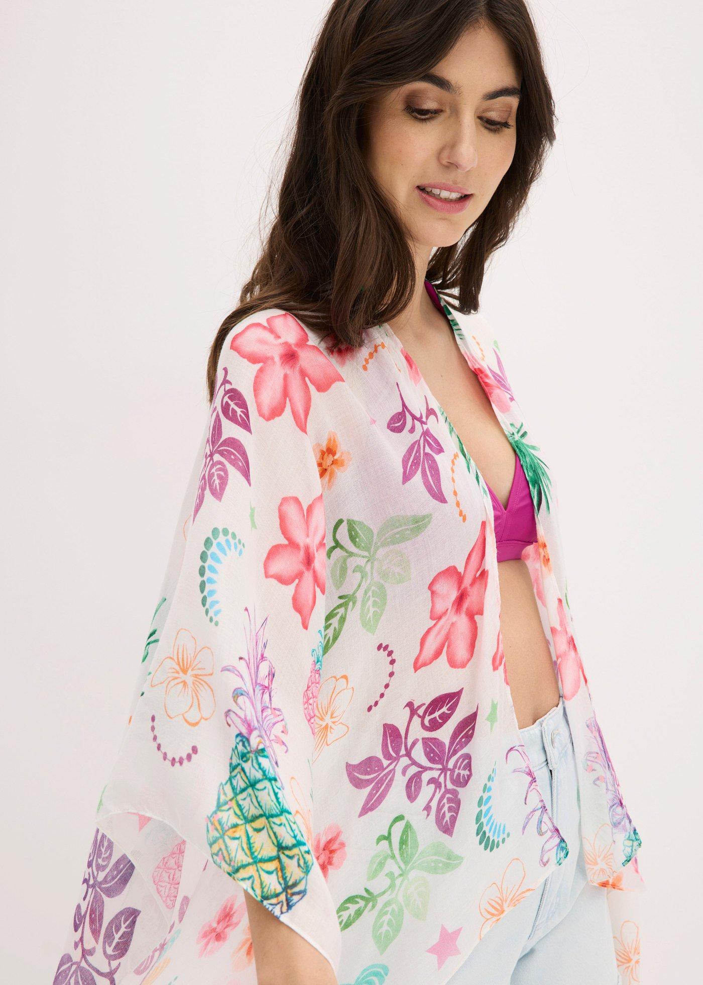 Lekkie letnie poncho we wzór w kwiaty - Bonprix