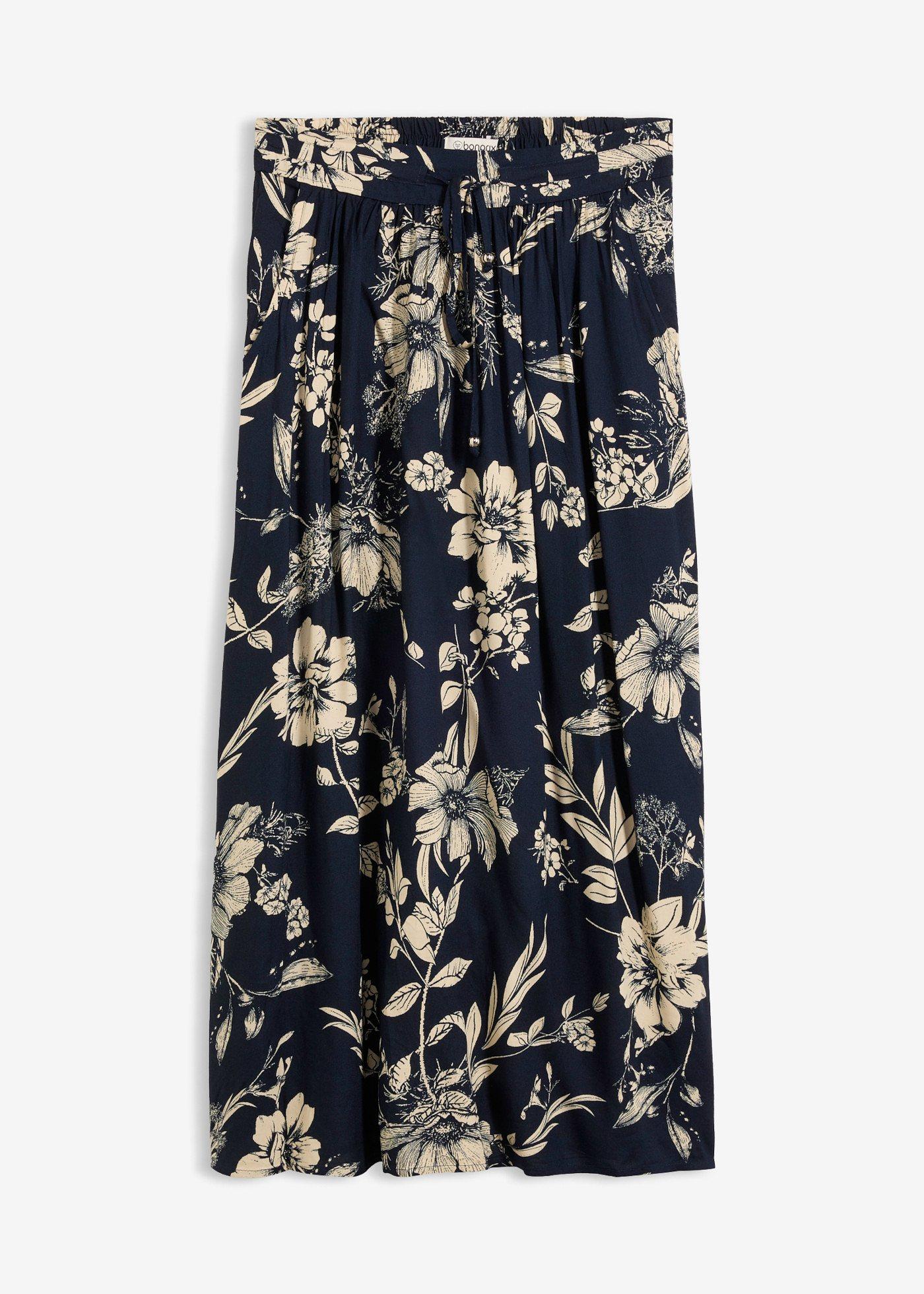 Jupe longue en viscose avec taille élastique et lien à nouer