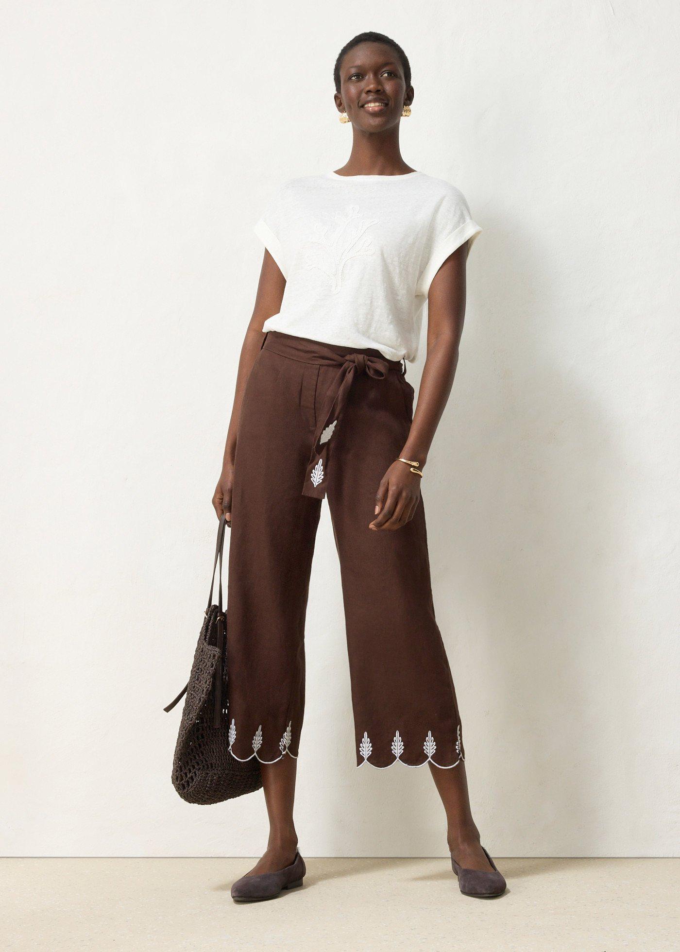 Lniane spodnie culotte z paskiem - Bonprix