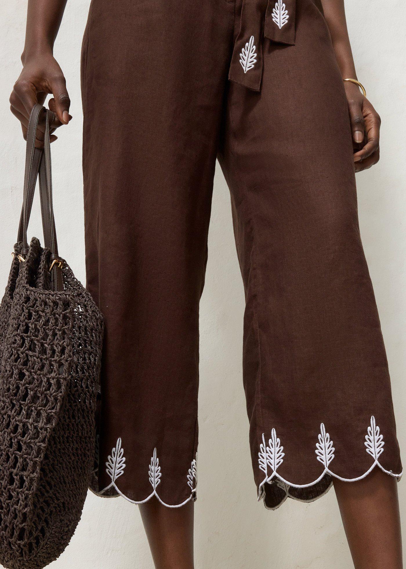 Lniane spodnie culotte z paskiem - Bonprix