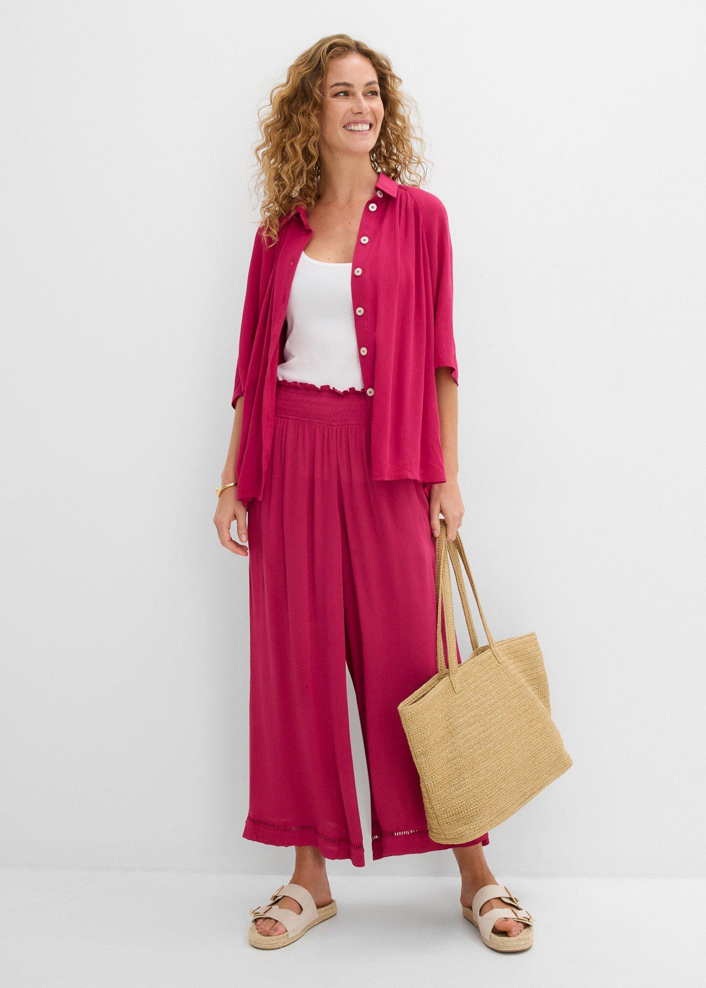 Spodnie culotte ze strukturalnej mieszanki wiskozy - Bonprix