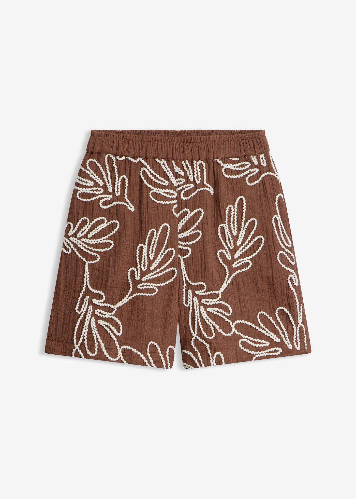 Short en coton brodé