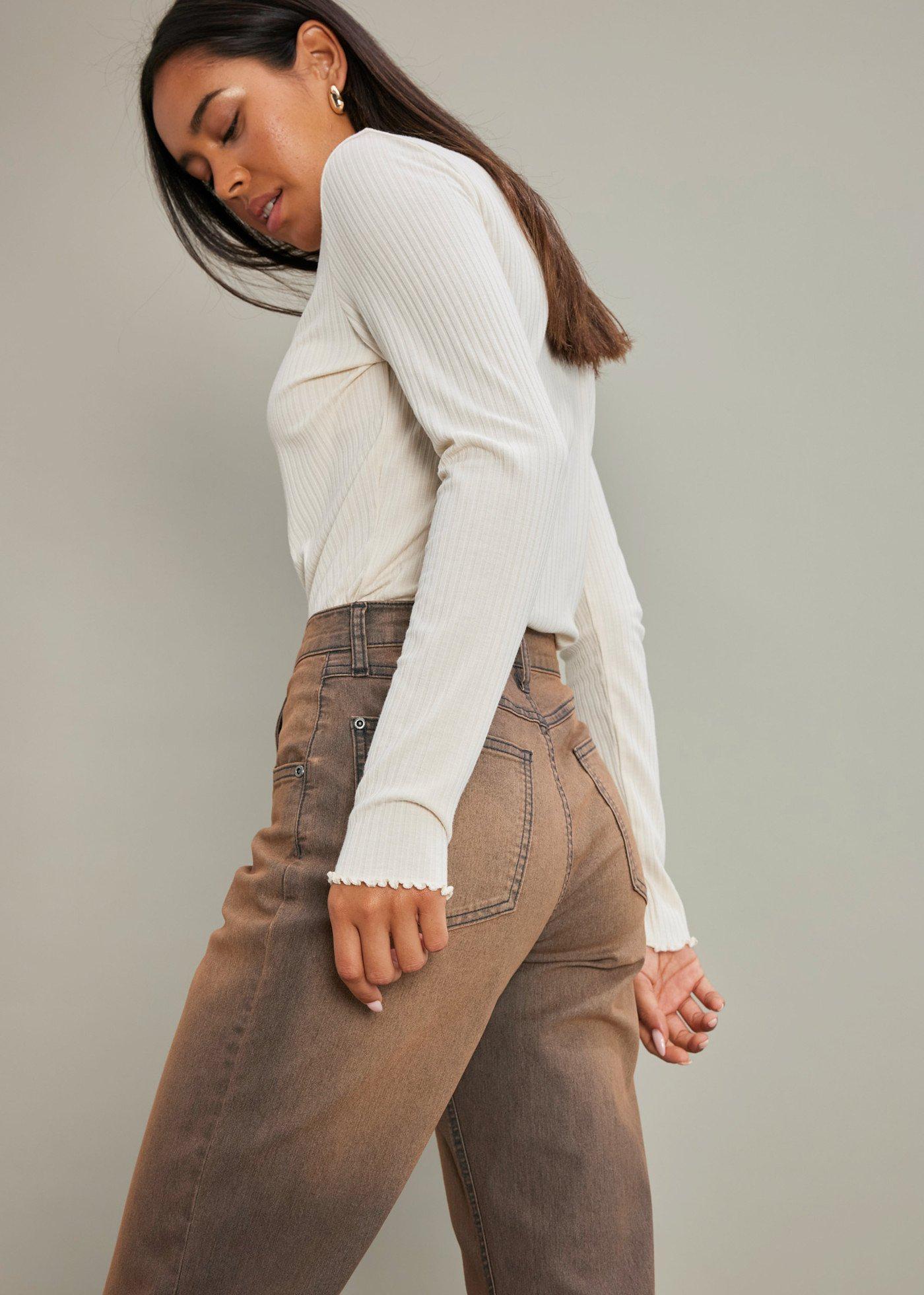 Jeansy wide leg, high waist,  z efektem wytarcia w stylu vintage - Bonprix