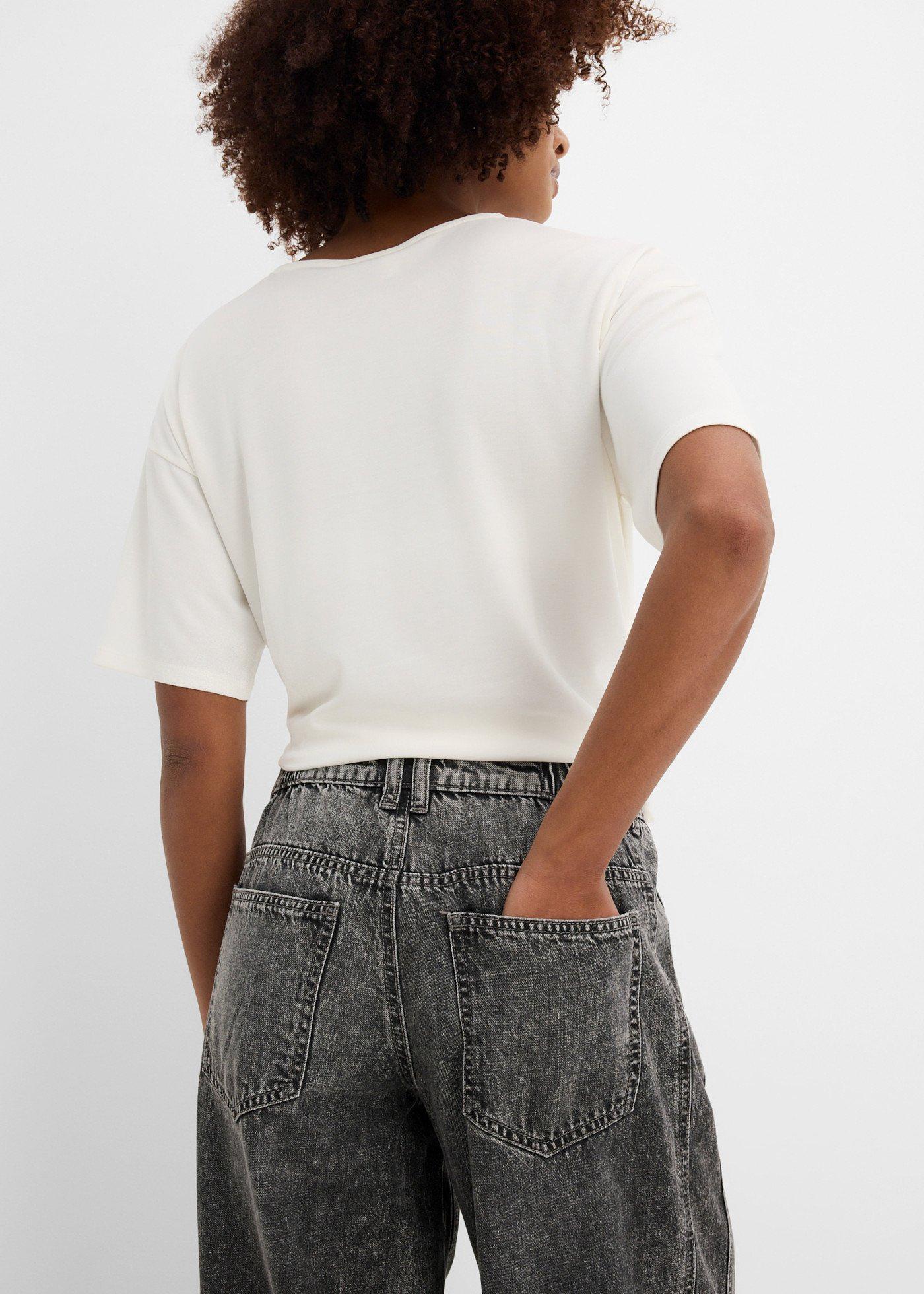 Jeansy o kroju balonowym, średni stan, super soft, cropped - Bonprix