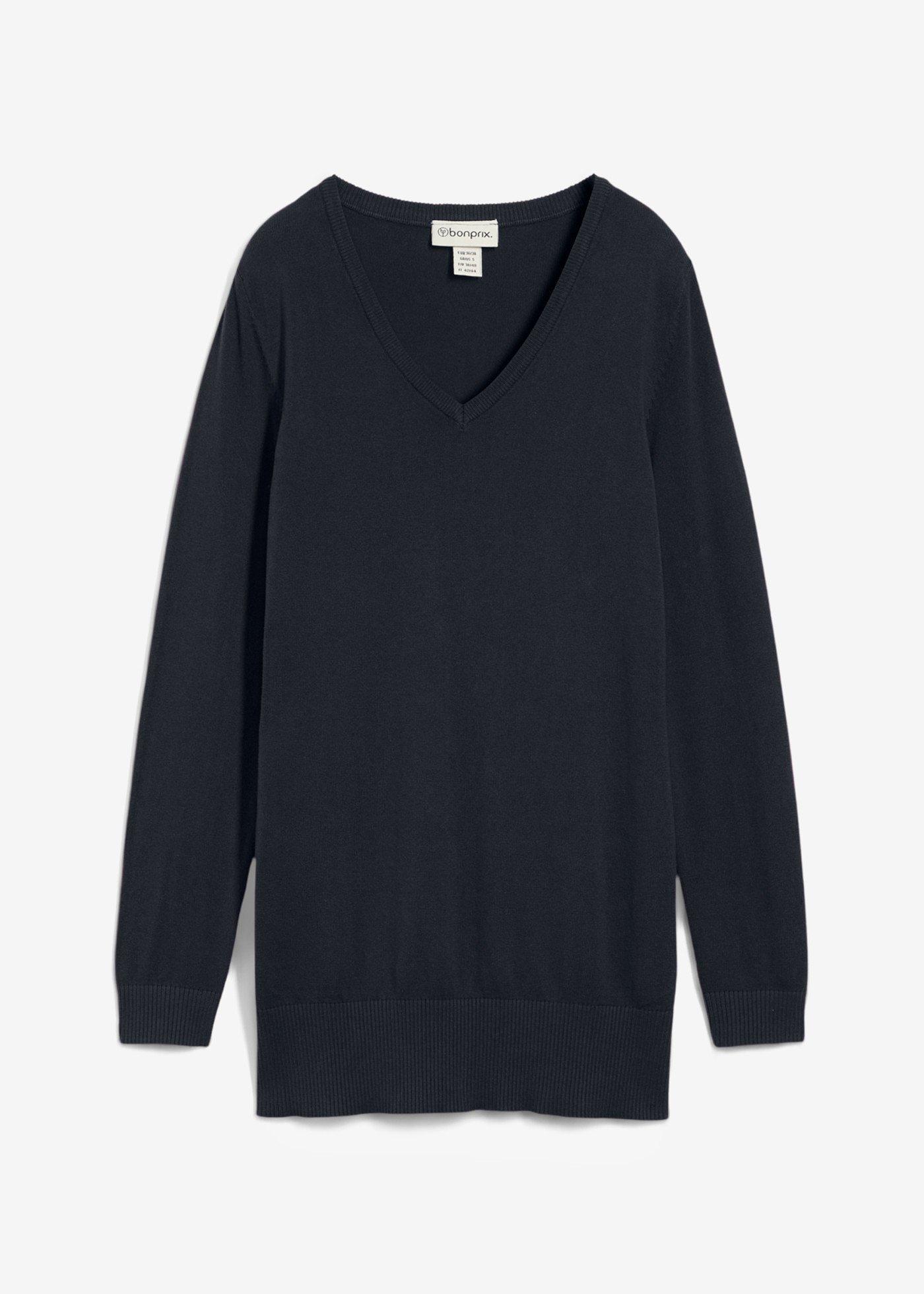 Pull long en fine maille à col V