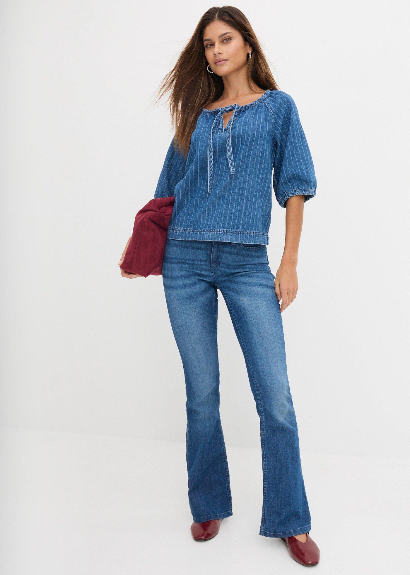 Jeansy o kroju bootcut, mid waist, ze stretchem - Bonprix