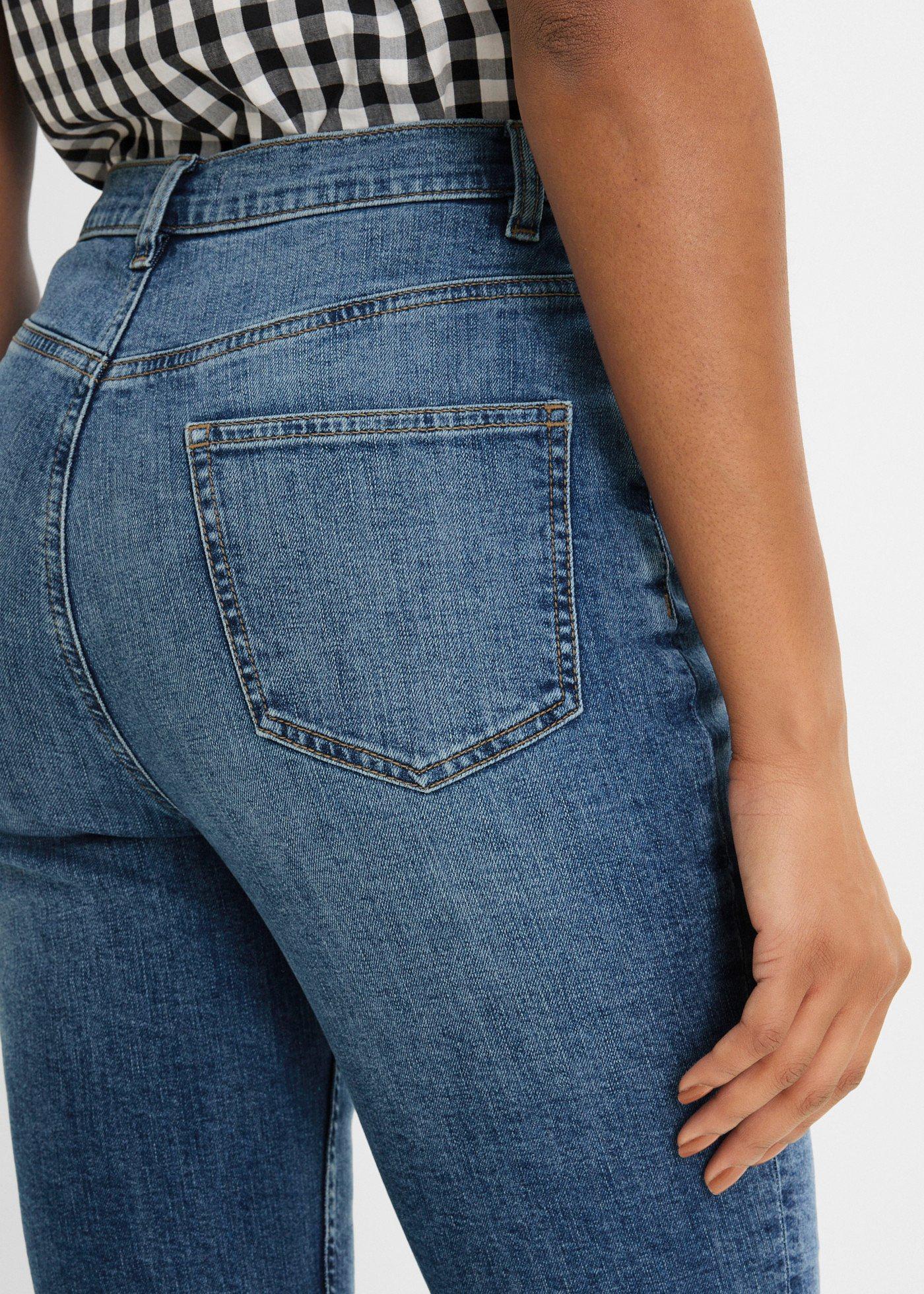 Jeansy o kroju slim, high waist, cropped - Bonprix