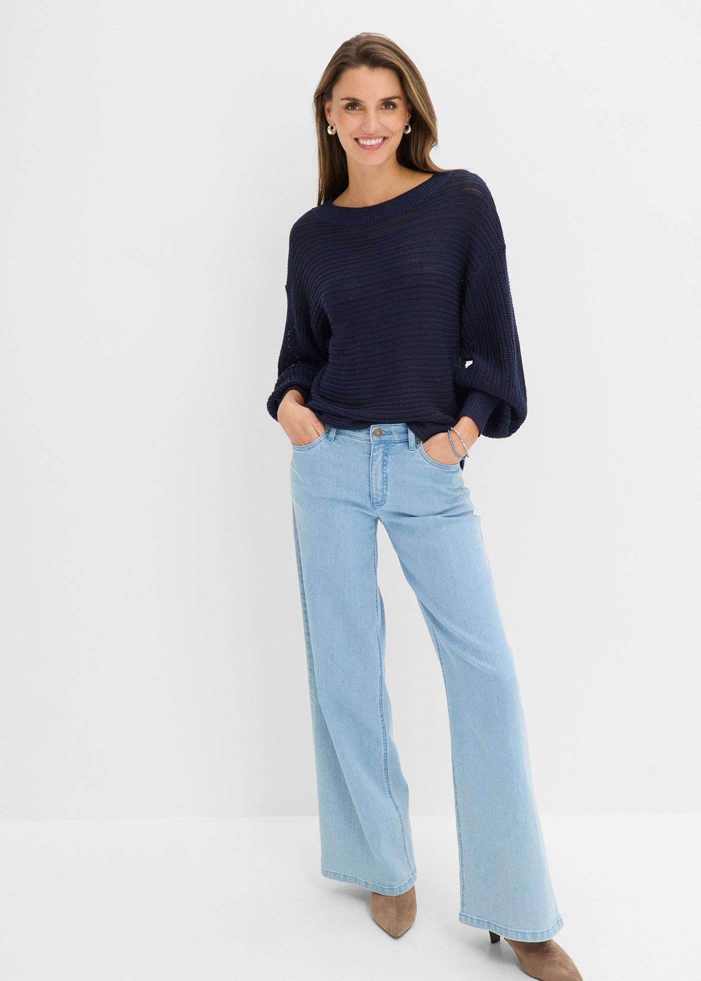 Sweter oversize w ażurowy wzór - Bonprix