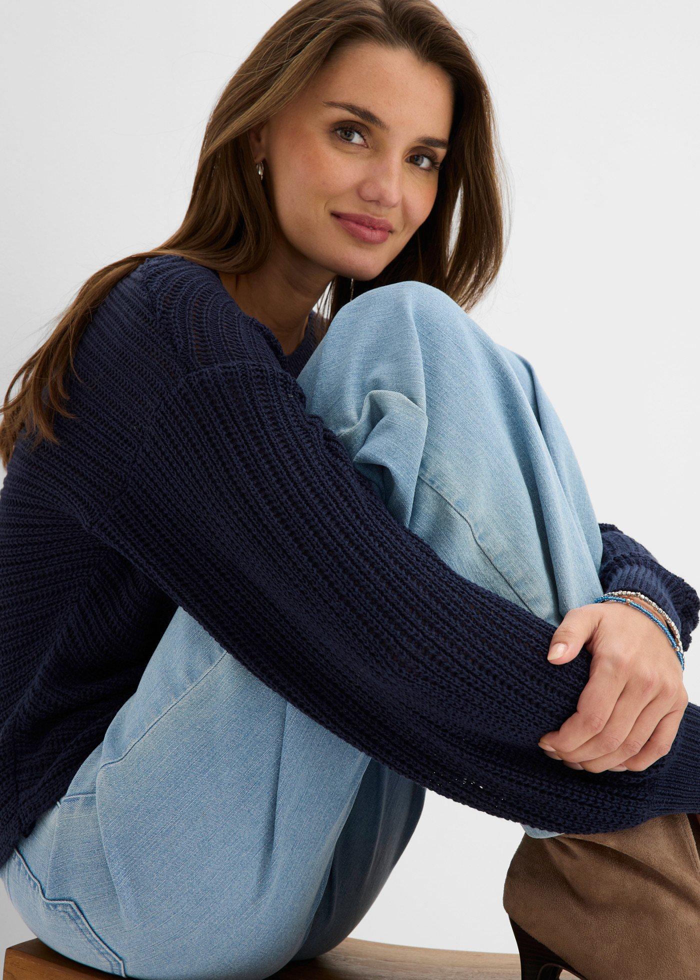 Sweter oversize w ażurowy wzór - Bonprix