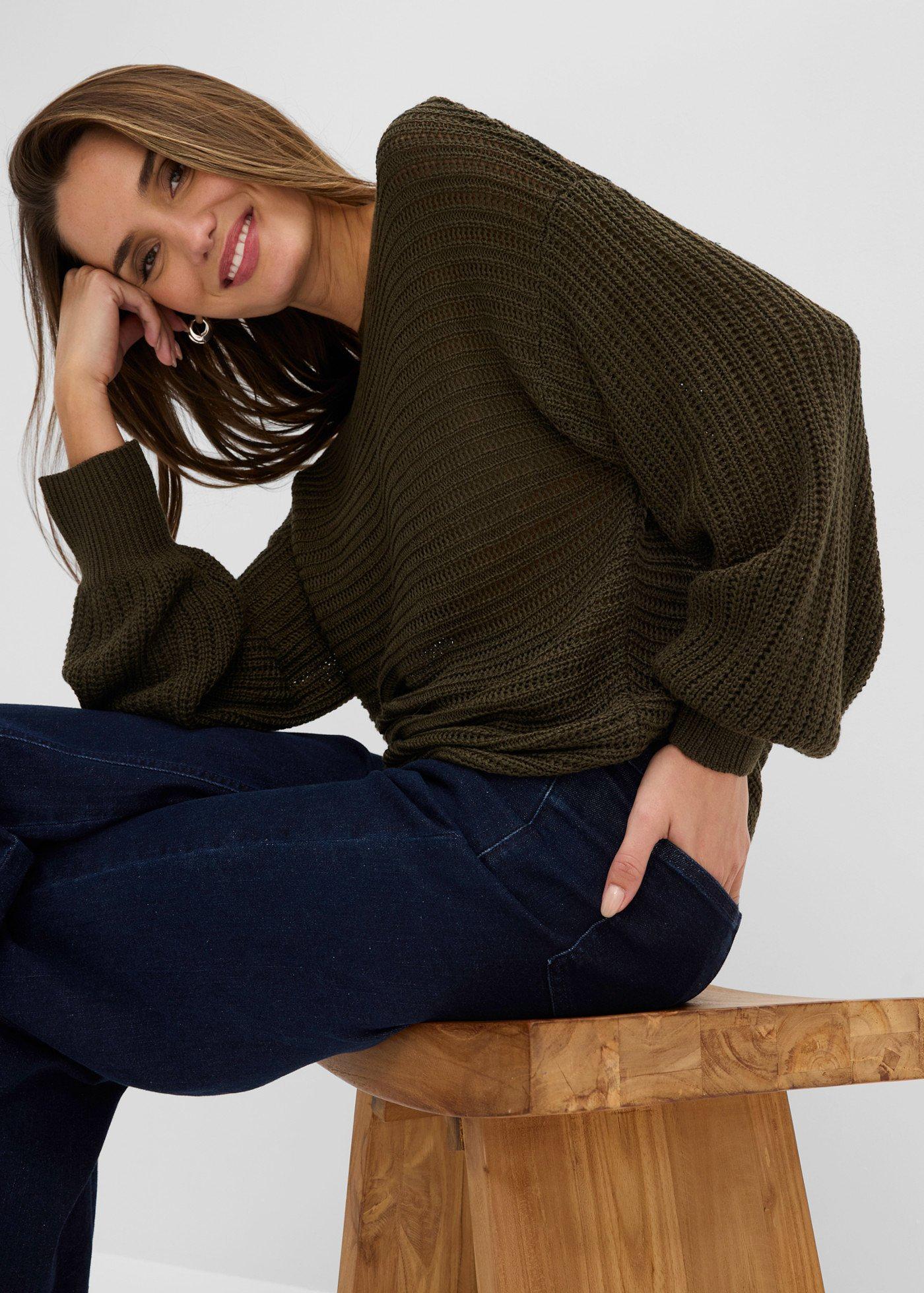 Sweter oversize w ażurowy wzór - Bonprix