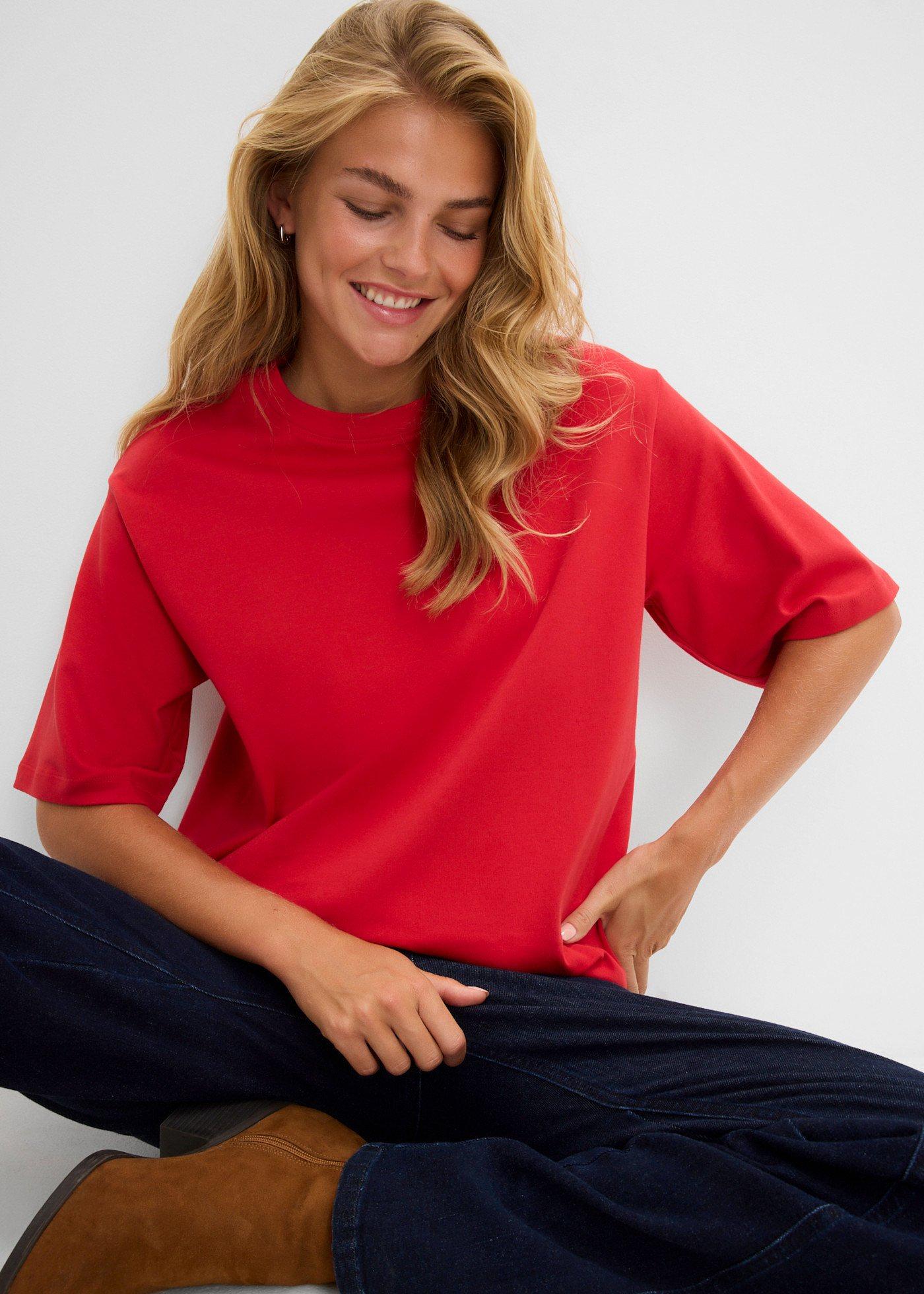 Długi T-shirt z dzianiny interlock - Bonprix
