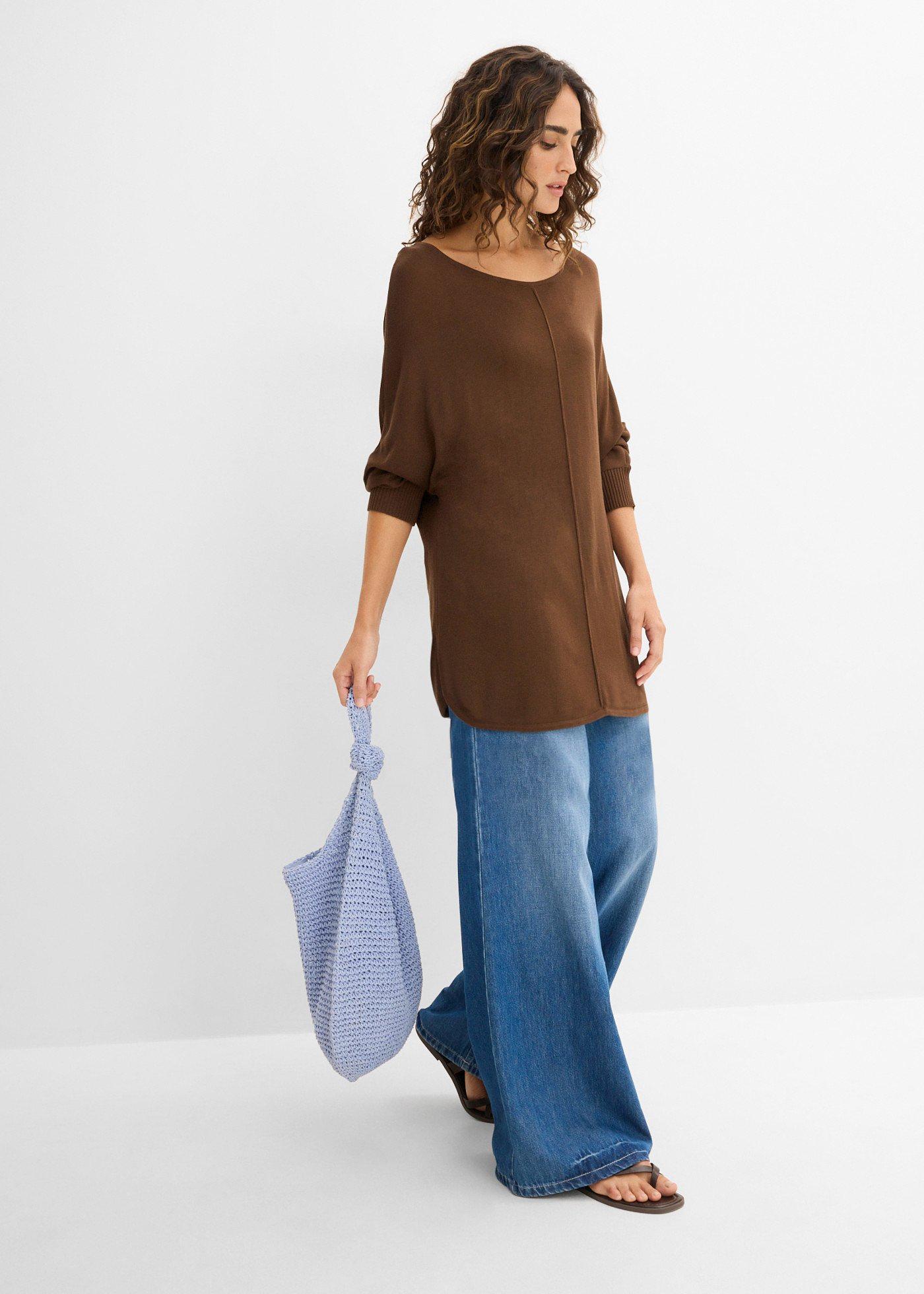 Sweter z cienkiej dzianiny z rękawami 3/4 - Bonprix
