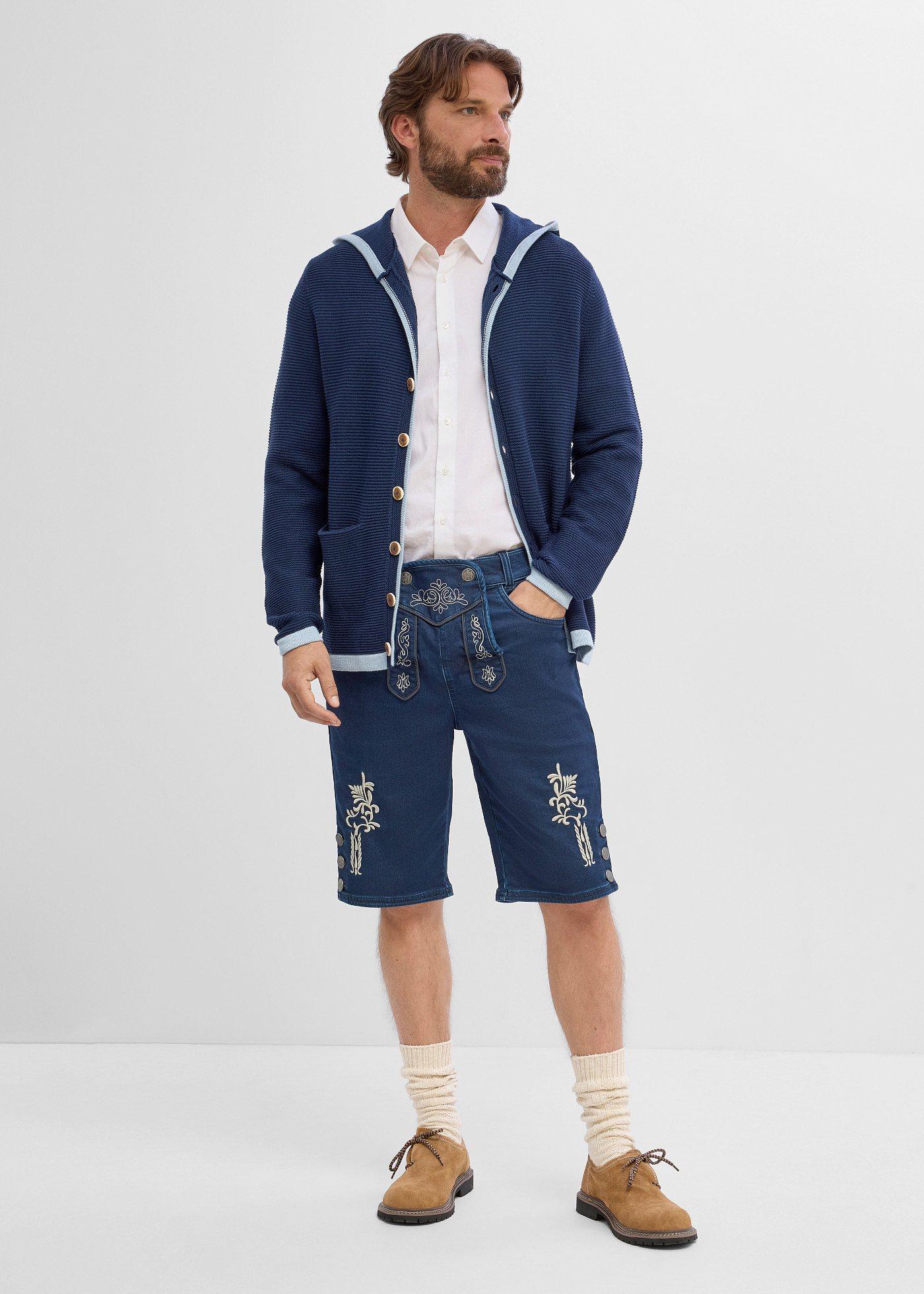 Bermudy w ludowym stylu z denimu dresowego z gumką w pasie - Bonprix