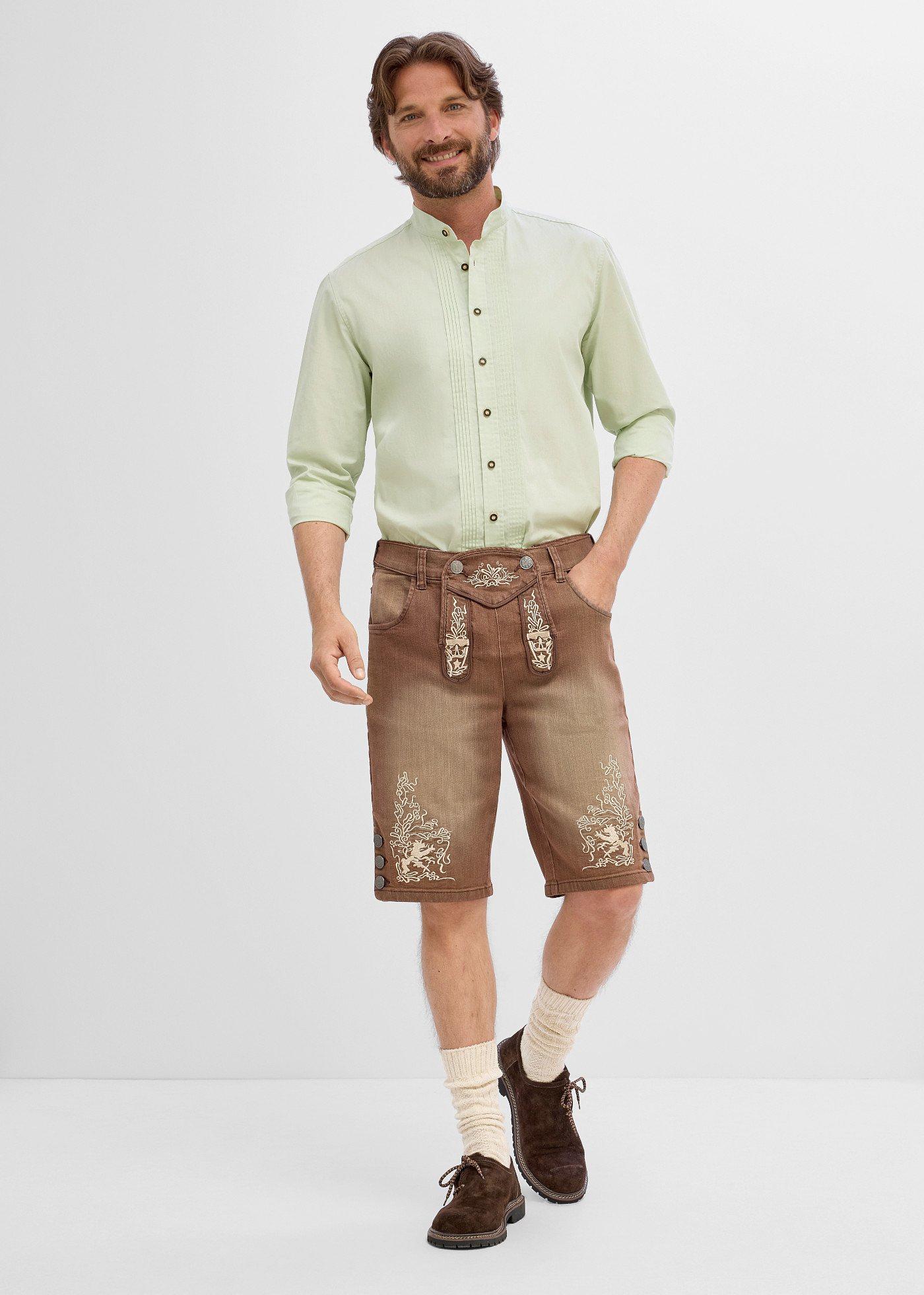 Jeansowe szorty w ludowym stylu, ze spraniem vintage, regular fit - Bonprix
