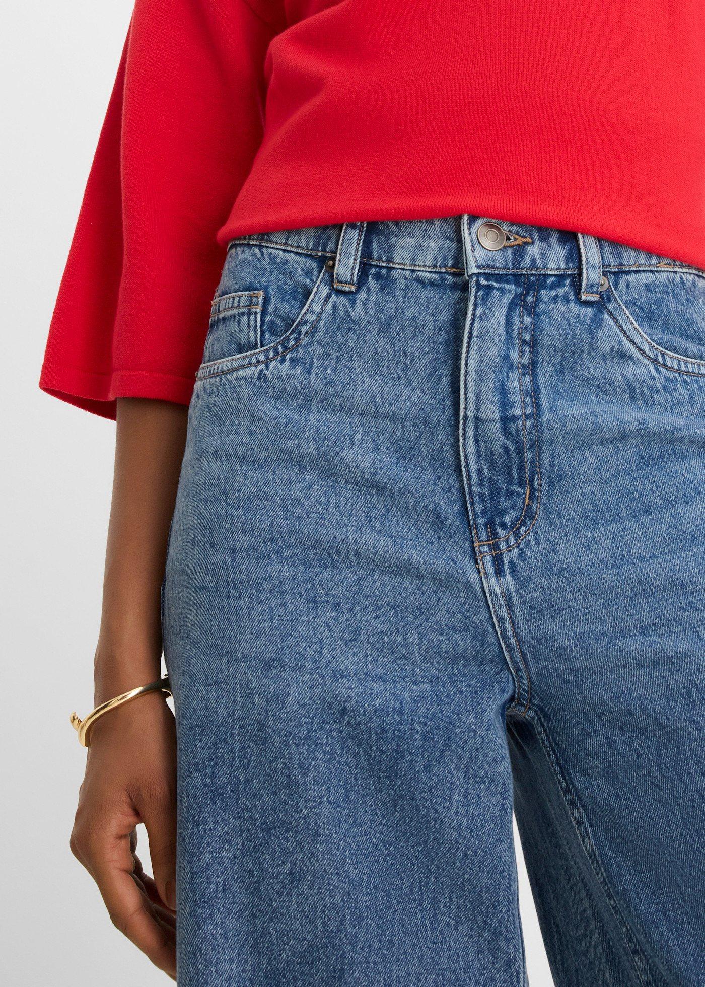 Jeansy wide leg, mid waist, cropped - Bonprix