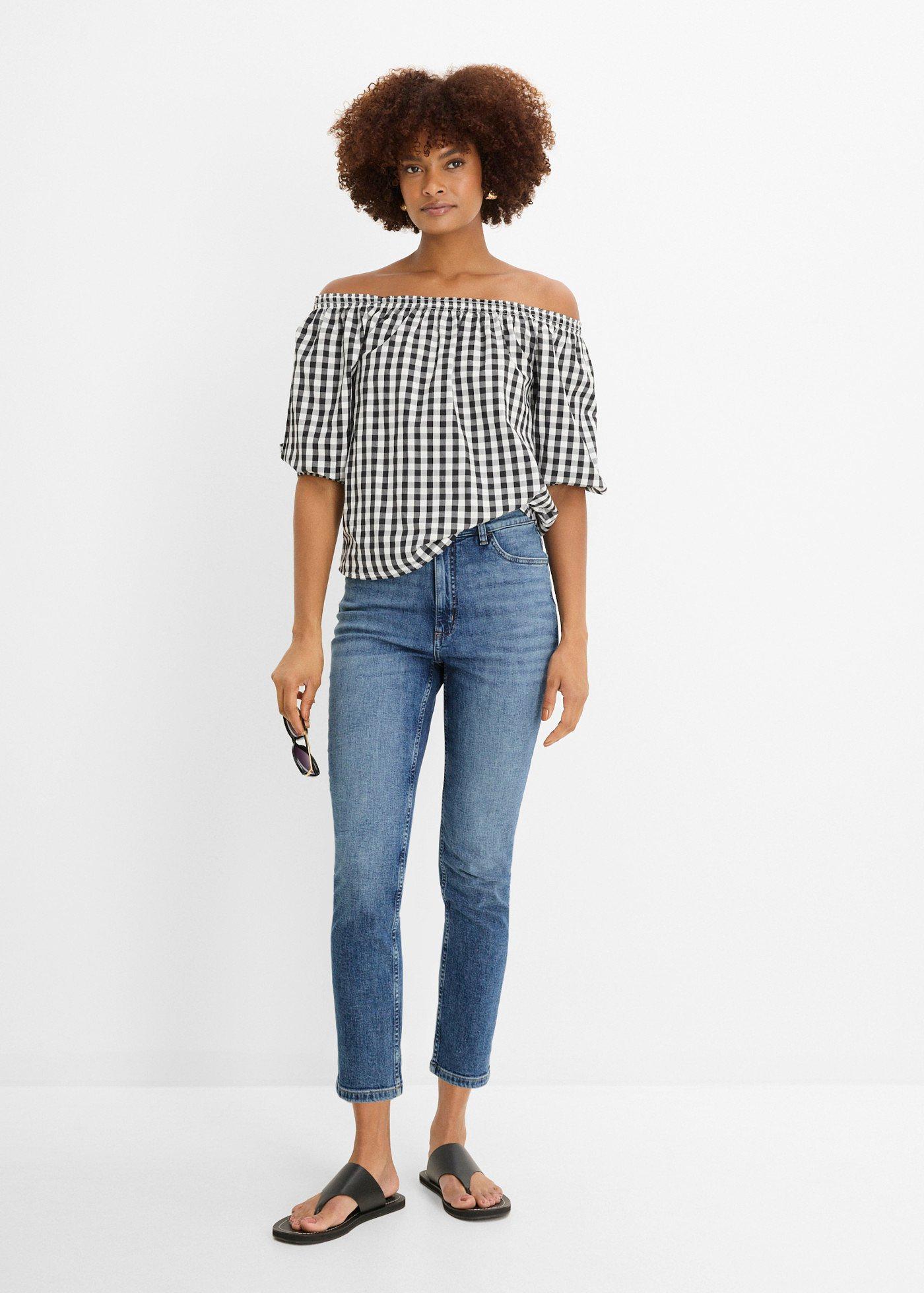 Jeansy o kroju slim, high waist, cropped - Bonprix