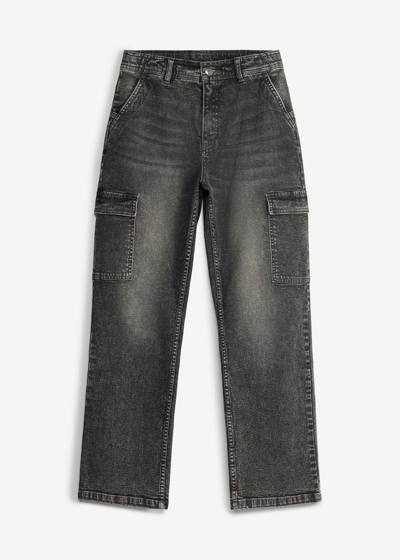 Szerokie jeansy bojówki mid waist - Bonprix