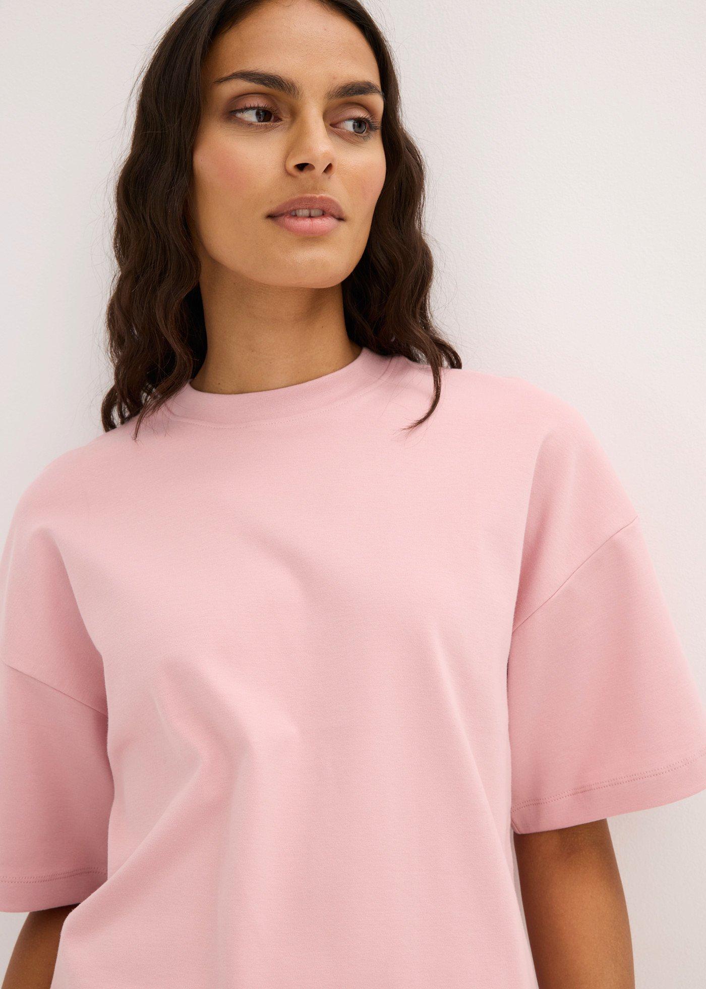 Krótki T-shirt oversize z czystej, grubej bawełny organicznej - Bonprix